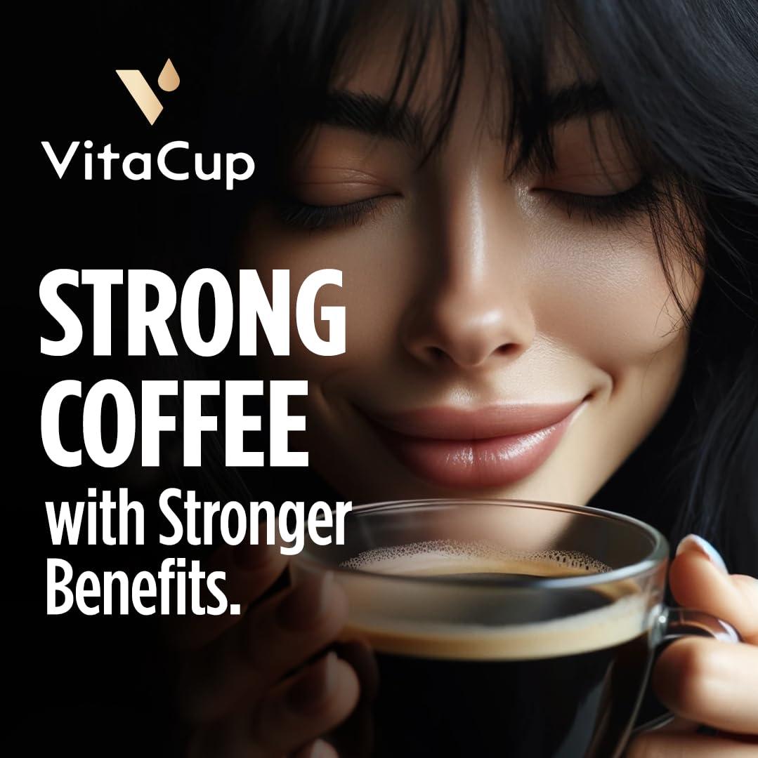 VitaCup VitaCup Extra Shot Strong Coffee Pods, Bold & Intense Dark Roast w/Espresso Shot, High Caffeine, Vitamin B12, Antioxidants, Recyclable Single Serve Pod Compatible w/Keurig K-Cup Brewers, 64ct