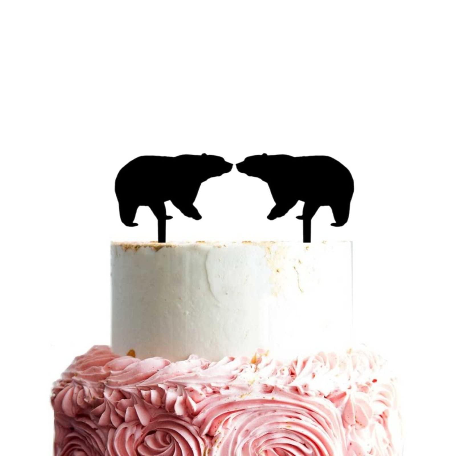 ENEDNATE Bear Cake Toppers, Wedding Cake Toppers Wedding Engagement Party Cake Decoration, Acrylic Cake Topper