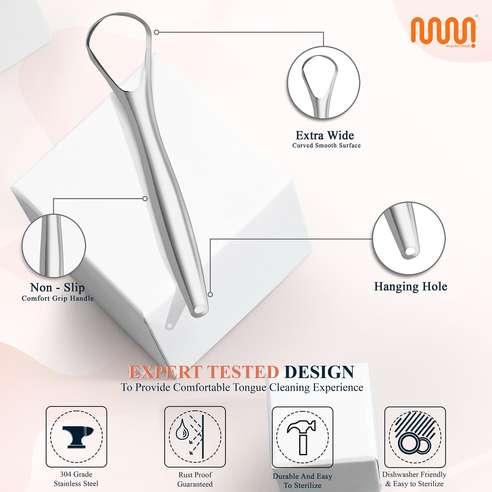 mastermedi MasterMedi Tongue Scraper with Multicolor Cases (2 Pack), 100% Stainless Steel, Reduce Bad Breath, Easy to Use Tongue Scraper for Adults, Tongue Cleaner for Oral Care & Hygiene