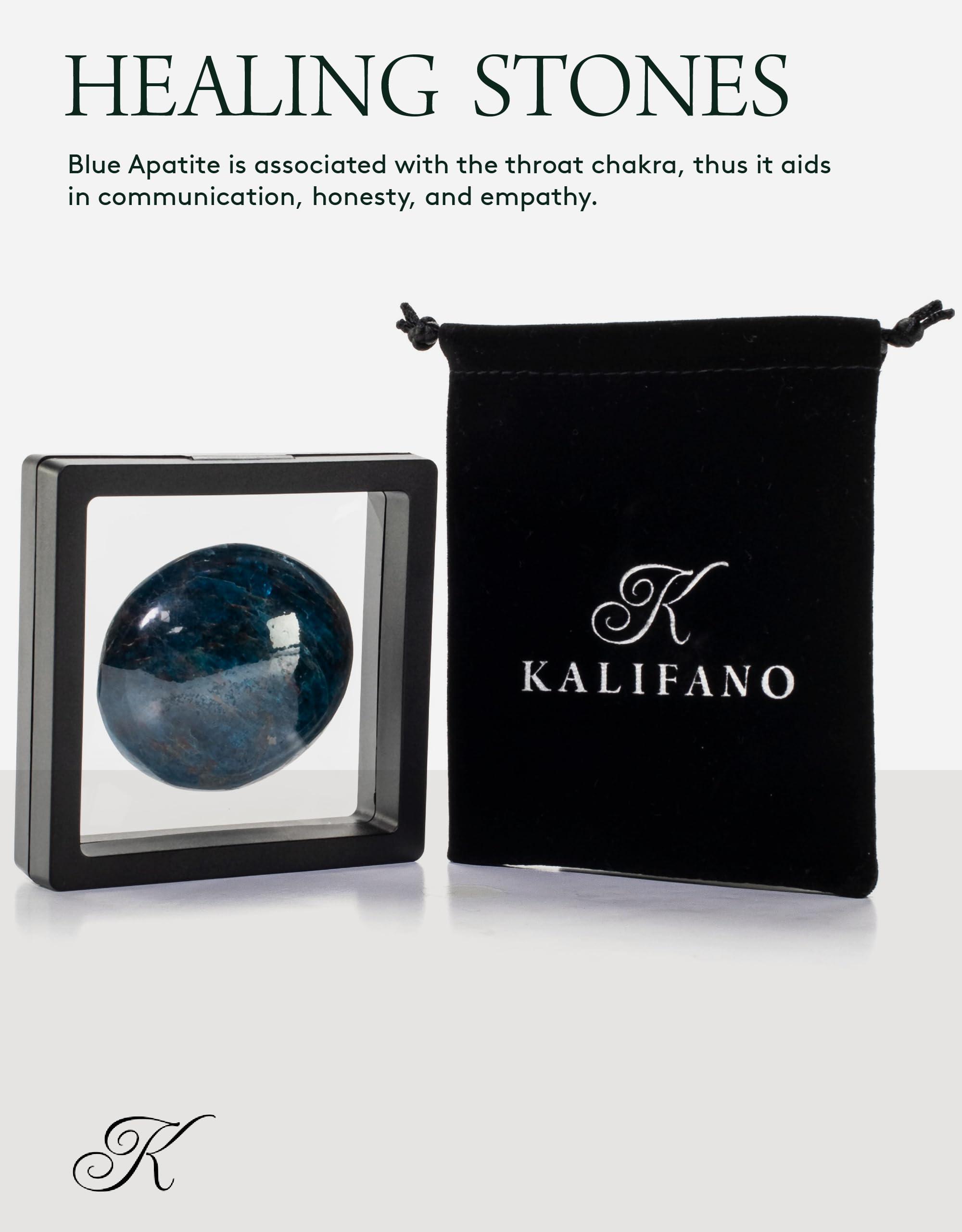 KALIFANO KALIFANO Blue Apatite Palm Stone with Healing & Calming Effects - AAA Grade High Energy Apatito Azul Worry Stone - Reiki Crystal Used for Intuition (Family Owned and Operated)