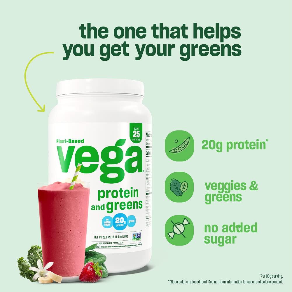 Vega Vega Protein and Greens Vegan Protein Powder Chocolate (19 Servings) - 20g Plant Based Protein Plus Veggies, Vegan, Non GMO, Pea Protein for Women and Men, 1.4lb (Packaging May Vary)