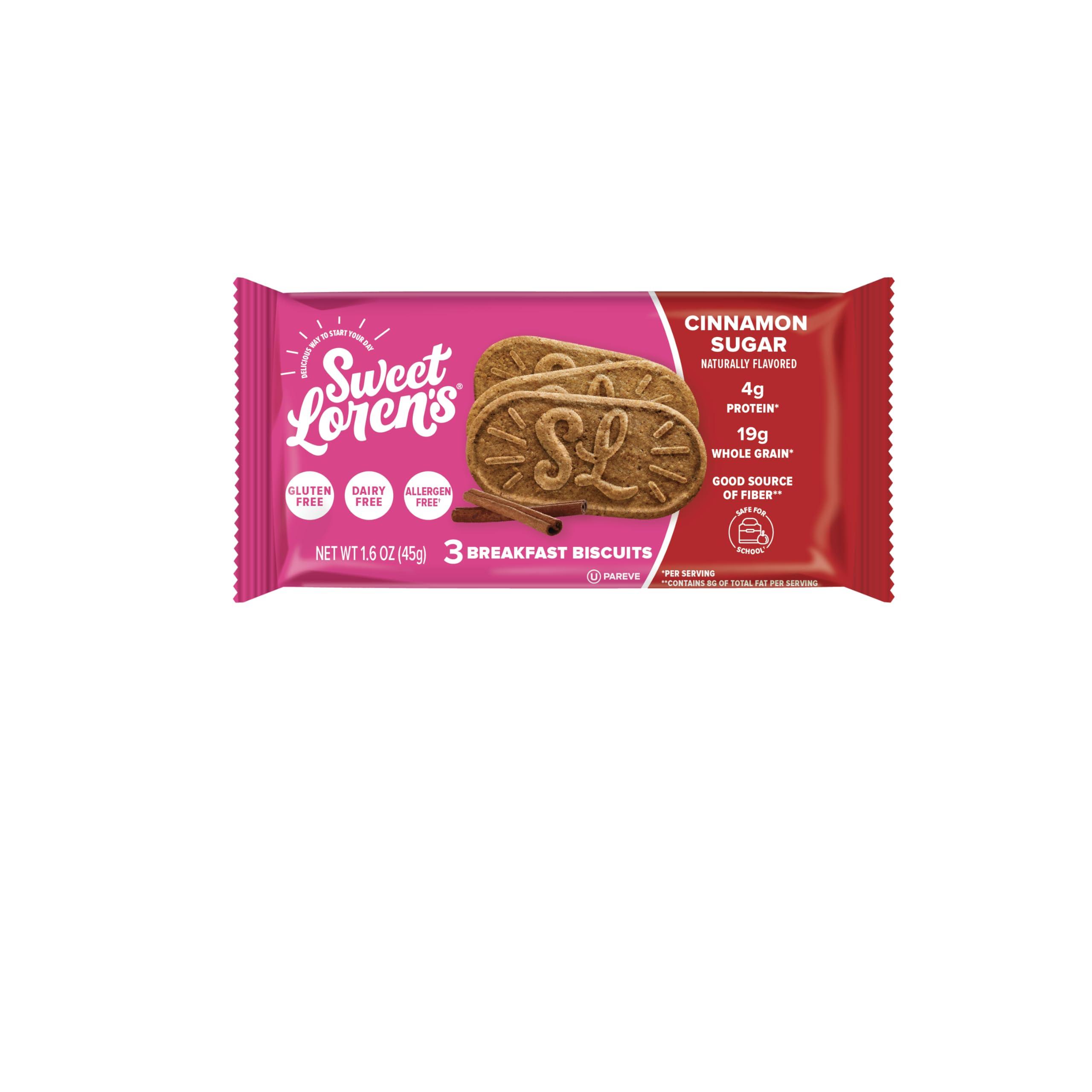 Sweet Loren\'s Sweet Loren\'s Vegan Breakfast Biscuits | Cinnamon Sugar | 4g Protein, 19g Whole Grains | Plant Based, Gluten Free, Dairy Free, Nut Free Snacks | 3 Pack (15 Total Biscuits, 1.6 ounce each)