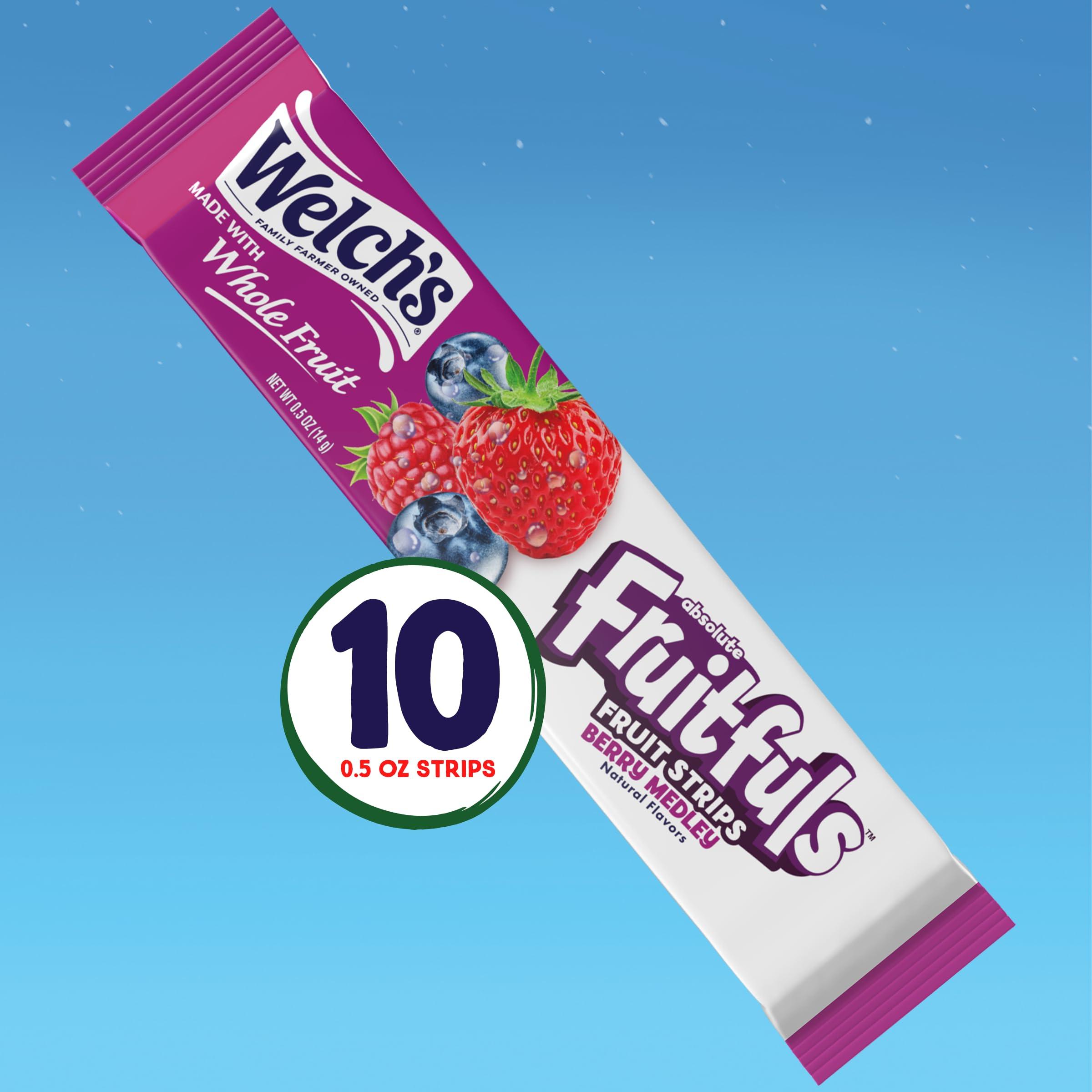 Welch\'s Welchs Absolute Fruitfuls Fruit Strips, Tasty Dried Fruit Snacks for School Lunches, Berry Medley, 0.5oz (Pack of 10)