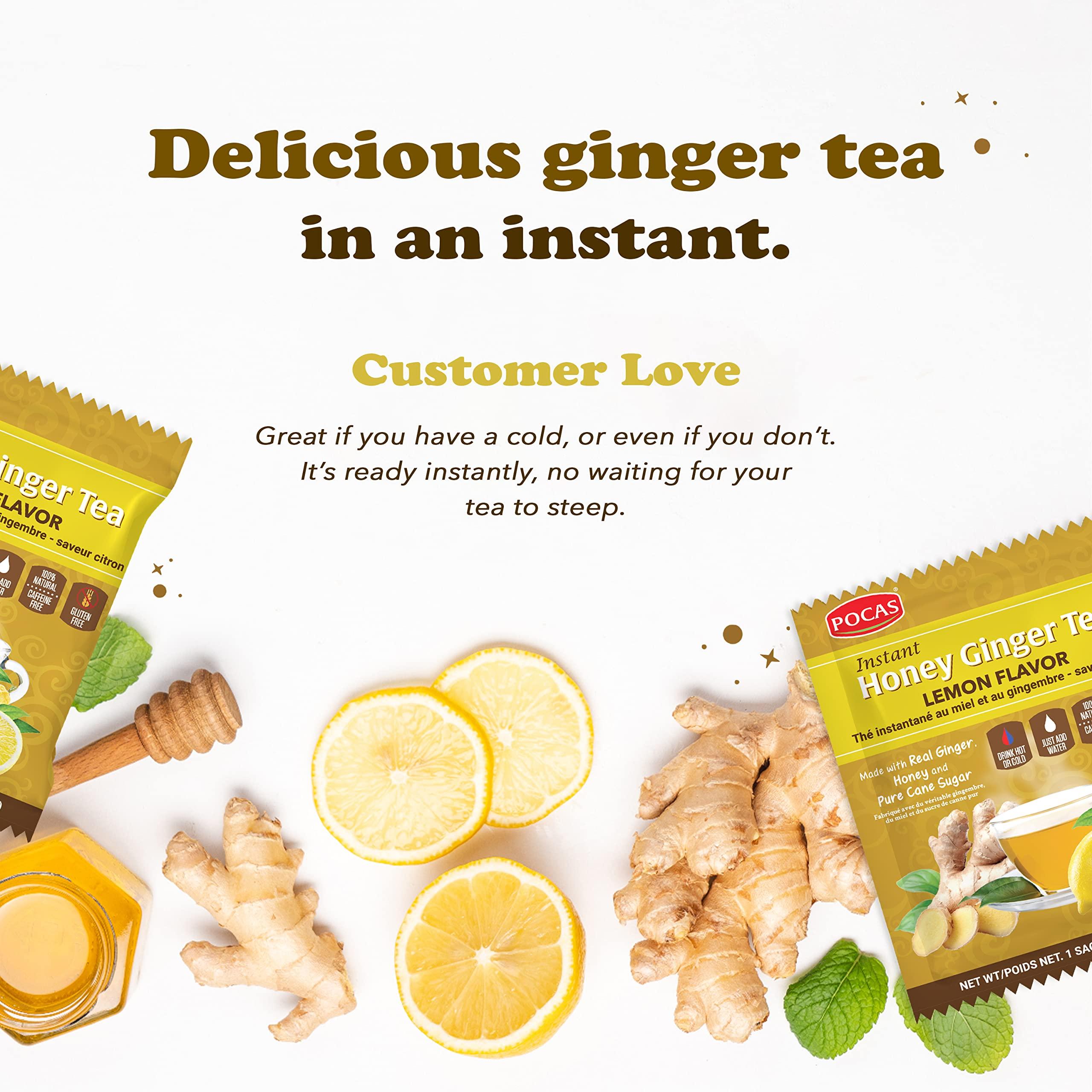 Pocas Pocas Honey Ginger Tea - Instant Tea Powder Packets with Lemon & Ginger Honey Crystals Tea, Non-GMO/Gluten Free/Caffeine Free Tea, 20 Count (Pack of 2)