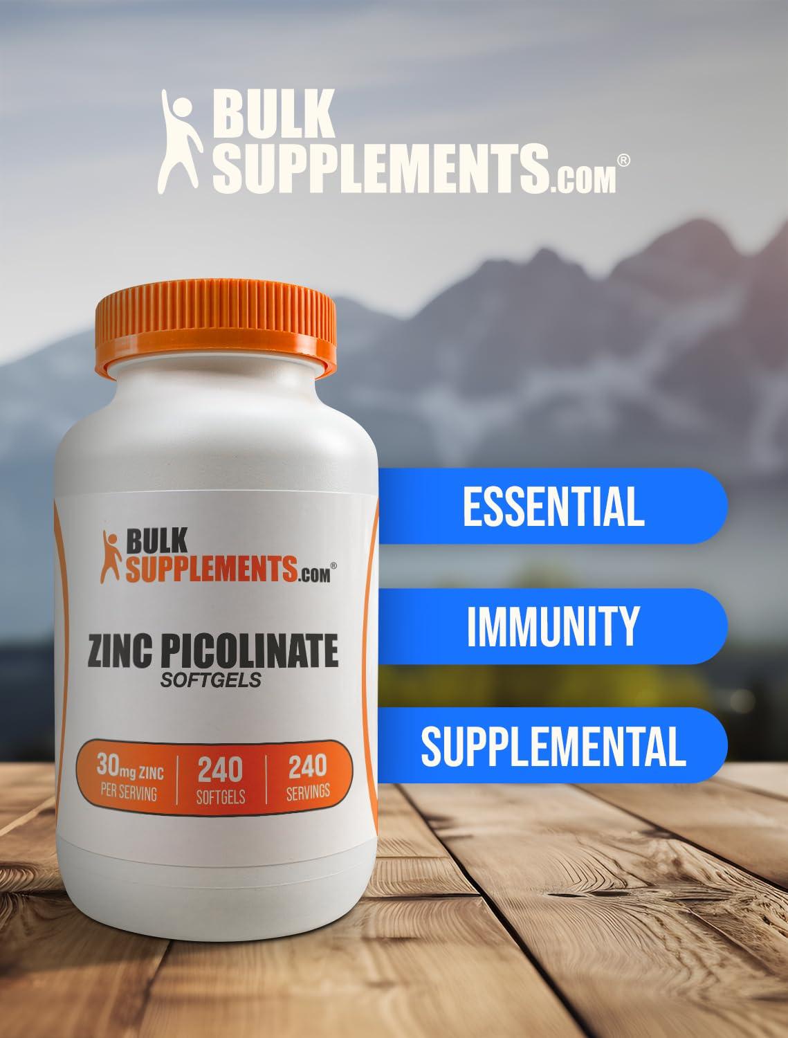BULKSUPPLEMENTS.COM BulkSupplements.com Zinc Picolinate Softgels - Zinc Supplements, Zinc 11mg, Zinc Softgels - for Immune Support, Gluten Free - 1 Softgel per Serving, 240 Count (Pack of 1)