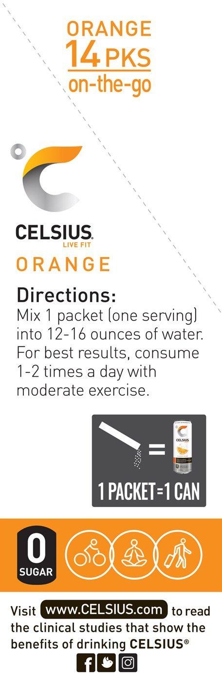 CELSIUS CELSIUS Orange On-the-Go Powder Stick Packs, Pack of 14