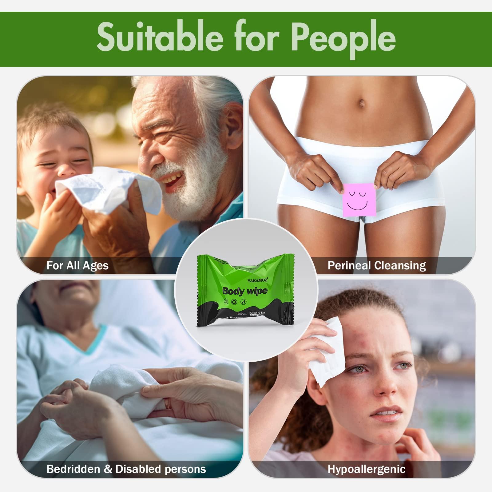 YAKAMOZ YAKAMOZ Large Body Wipes for Adults Bathing, Individually Wrapped Body Wipes for Bathing, Camping(Scent Free 24 counts and mint chill 24 counts)