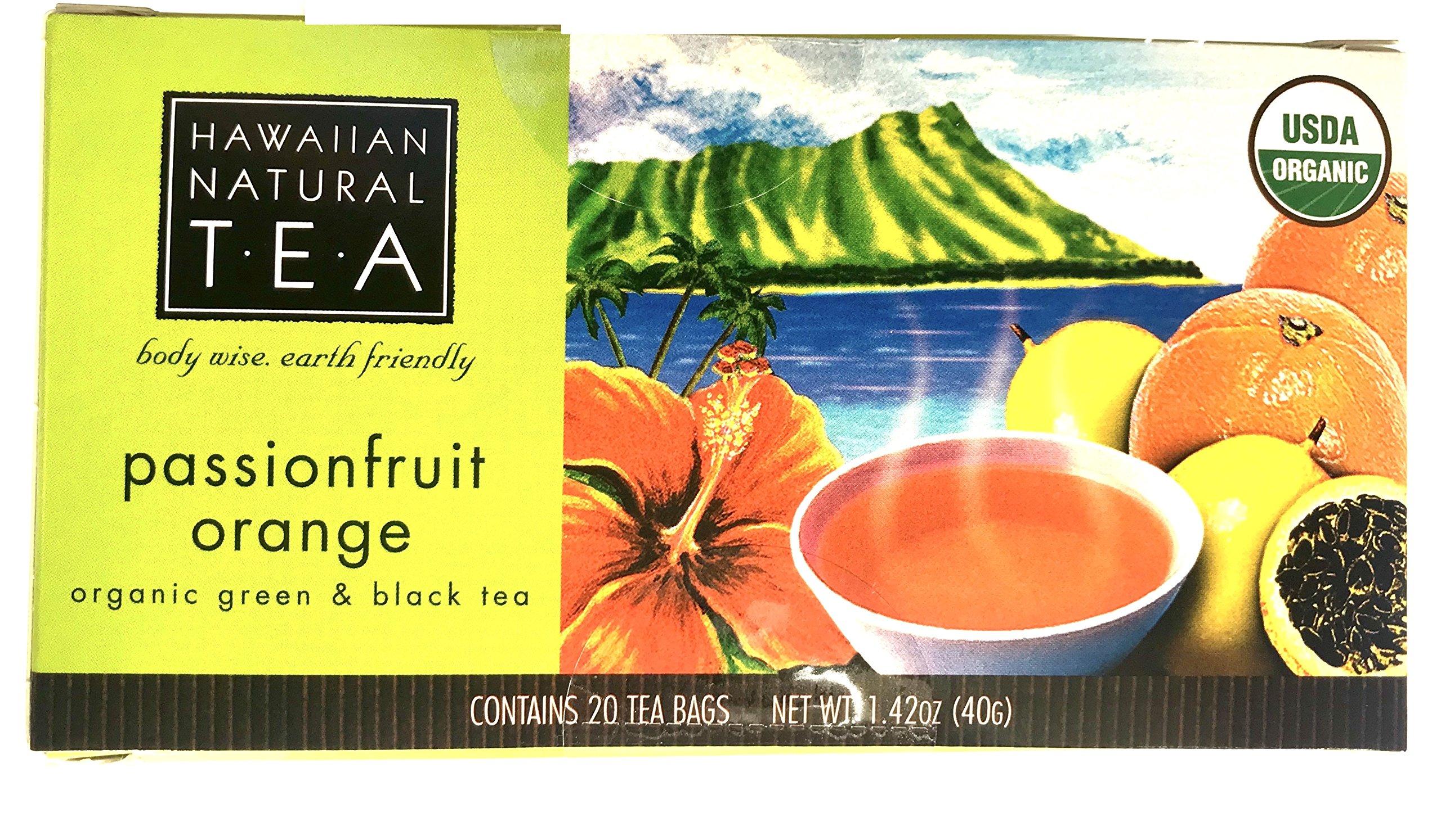 HAWAIIAN NATURAL T·E·A Organic Hawaiian Natural Tea, Green & Black Teas Passionfruit Orange 20 Tasty Bags