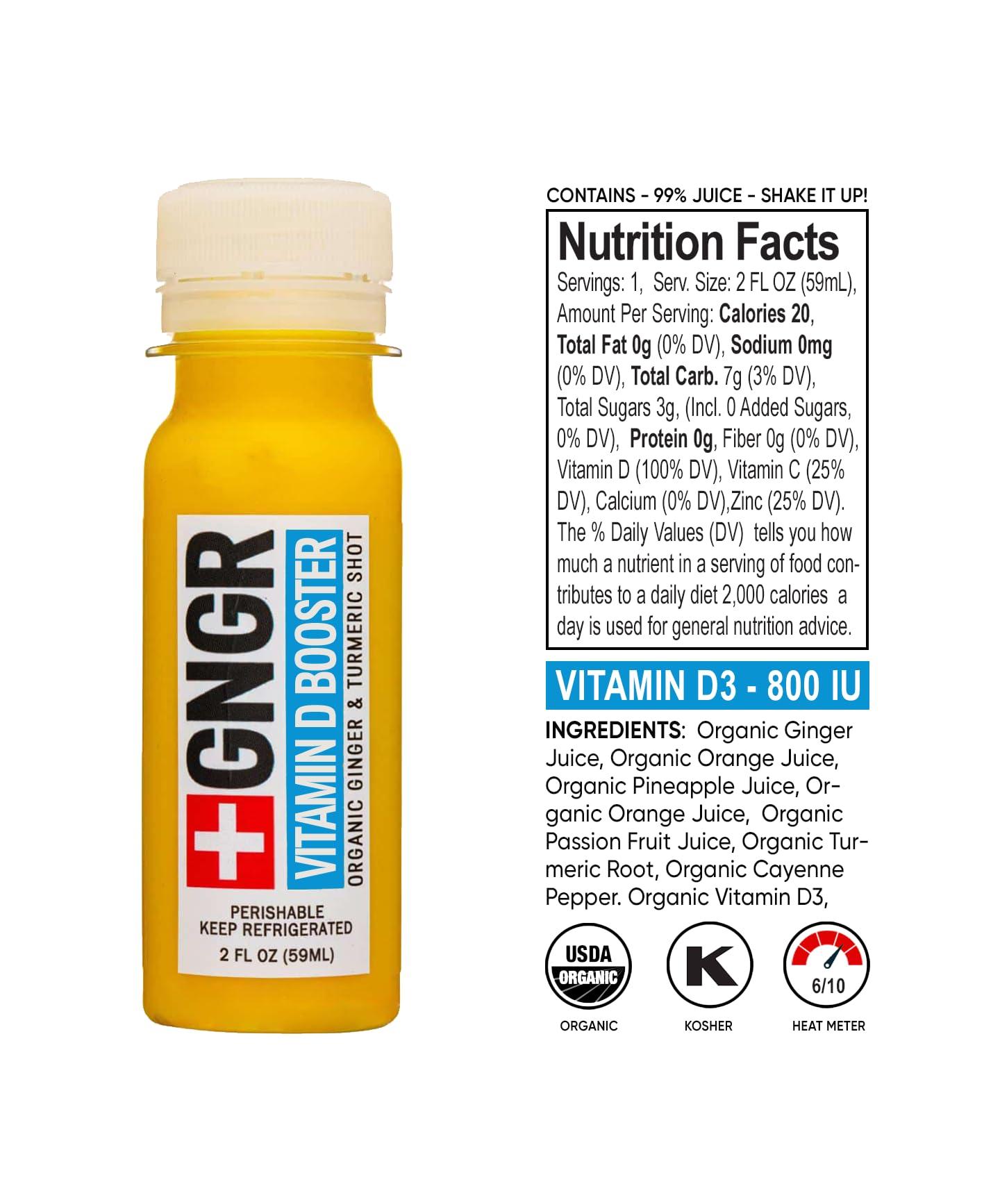 +GNGR +GNGR Vitamin D Immunity Booster Cold-Pressed Ginger Shot with Turmeric, Vitamin D3, Cayenne, Immunity Shot with Peruvian Ginger Juice, for All Natural Immune & Digestive Support (2 fl oz - 12 pack)