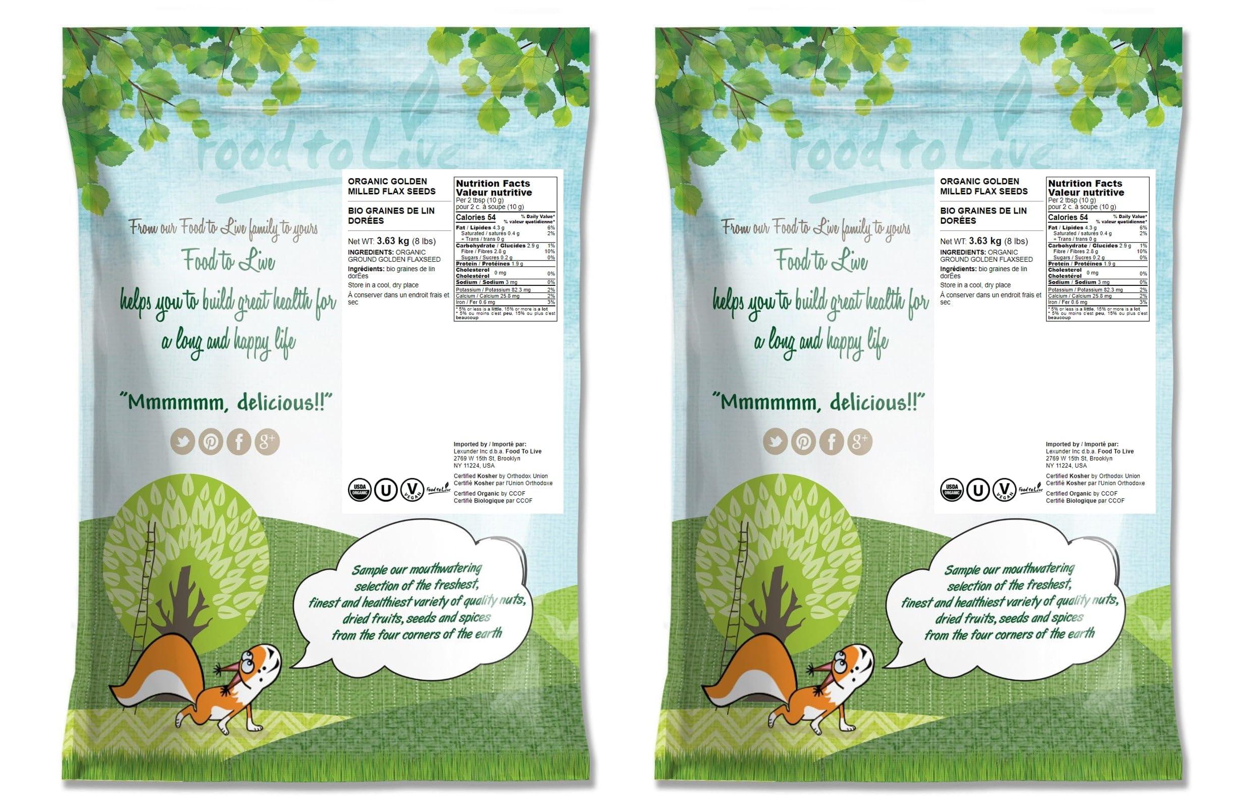 Food to Live Food to Live Organic Golden Flaxseed Meal, 16 Pounds Cold-Milled Flax Seeds. Non-GMO, Raw, Kosher, Vegan Bulk. Rich in Omega-3, and Dietary Fiber. Vegan Egg Substitute. Great for Baking