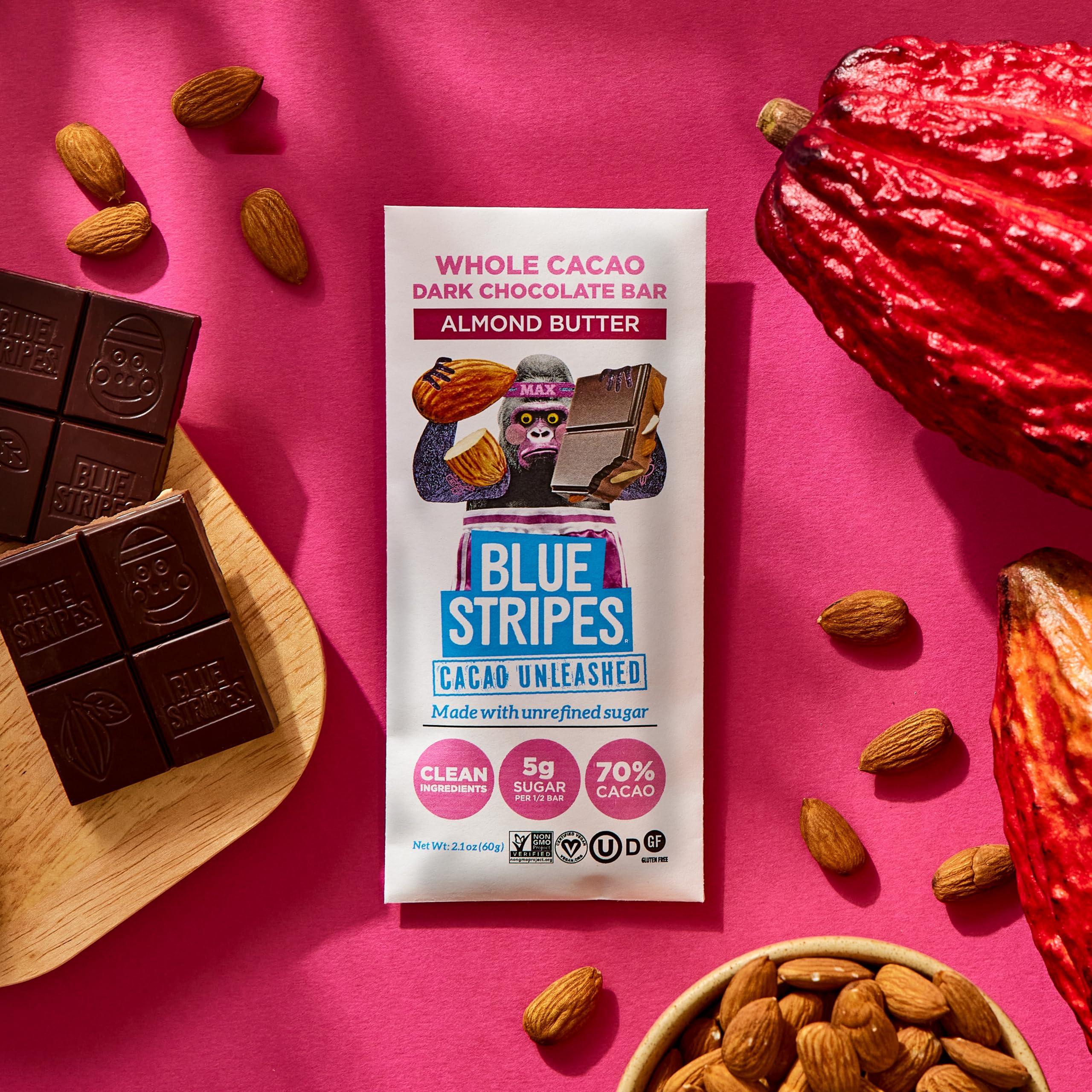 Blue Stripes Blue Stripes Whole Cacao Almond Butter Dark Chocolate Bar, 2.1 OZ
