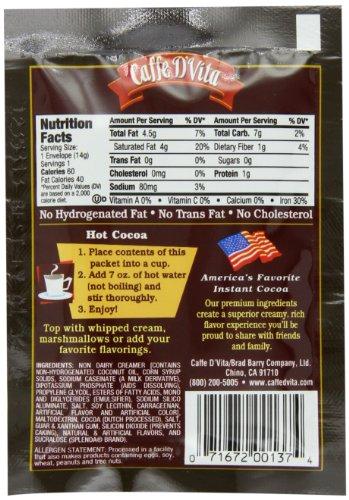 Caffe D'Vita Caffe D’Vita Sugar Free Hot Cocoa Mix - Sugar Free Hot Chocolate Mix, Gluten Free, Low Fat, No Cholesterol, No Hydrogenated Oils, No Trans Fat, Kosher-Dairy, Hot Cocoa Mix Bulk - 16 Gm Each, 24-Pack