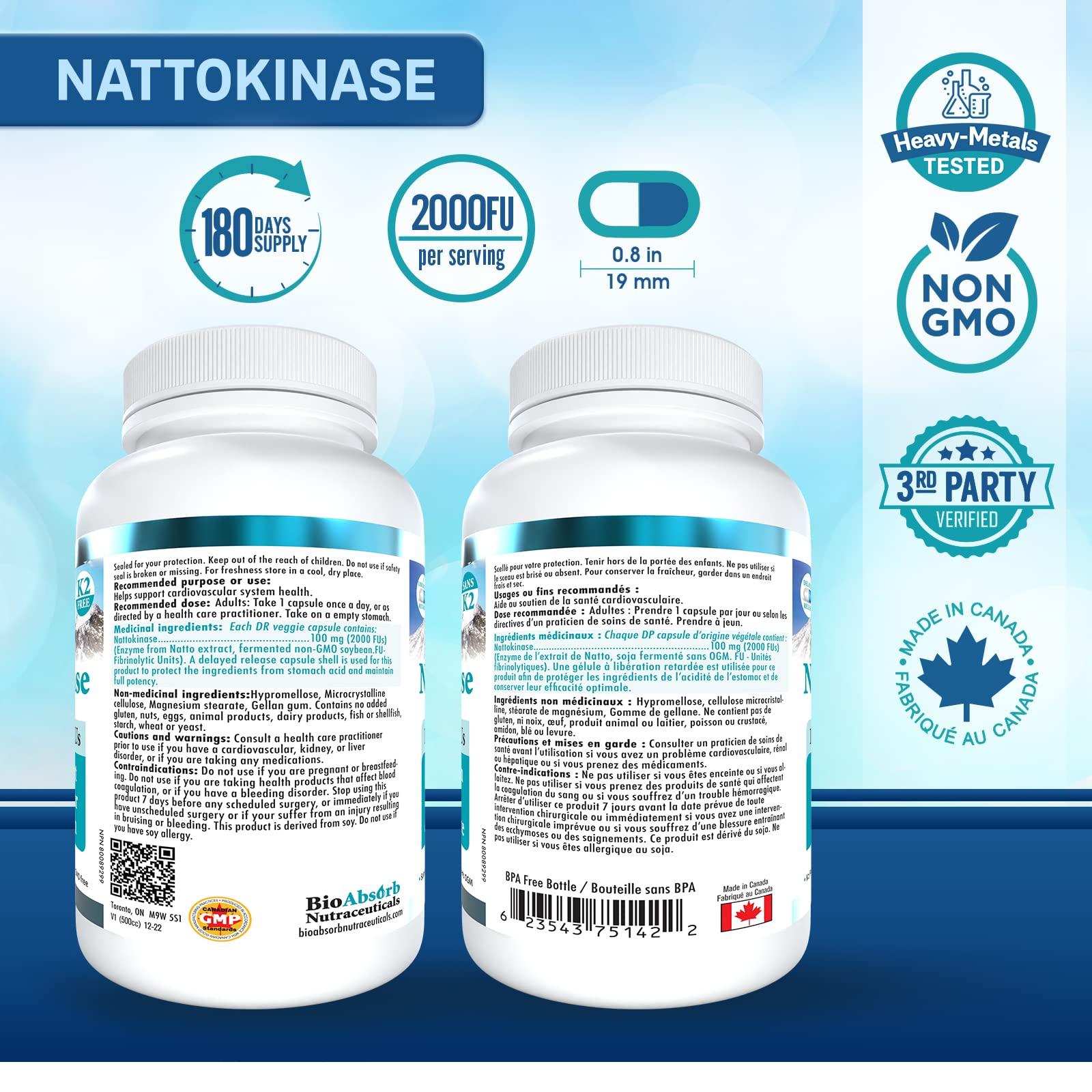 Bio Absorb Nutraceuticals Bio Absorb Nattokinase Supplement 180 Caps - Serrapeptase Enzyme 60 Caps Bundle