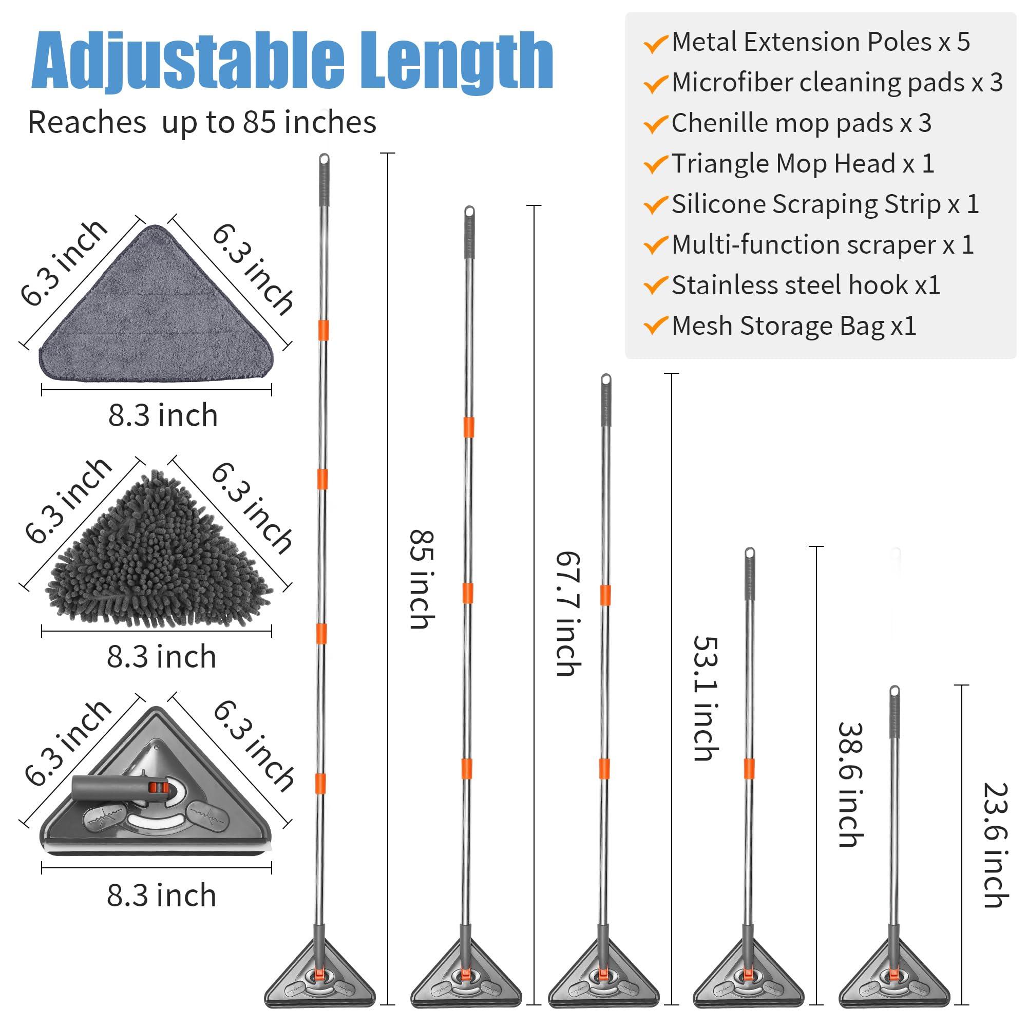 Generic ESTALUXE 85\" Wall Mop Cleaner with Long Handle and Stainless Steel Hook - 180 Rotating Wall Cleaner - Duster Tool for Walls, Multifunctional Scrapper, Ceiling, Windows and Floor with Extension Poles