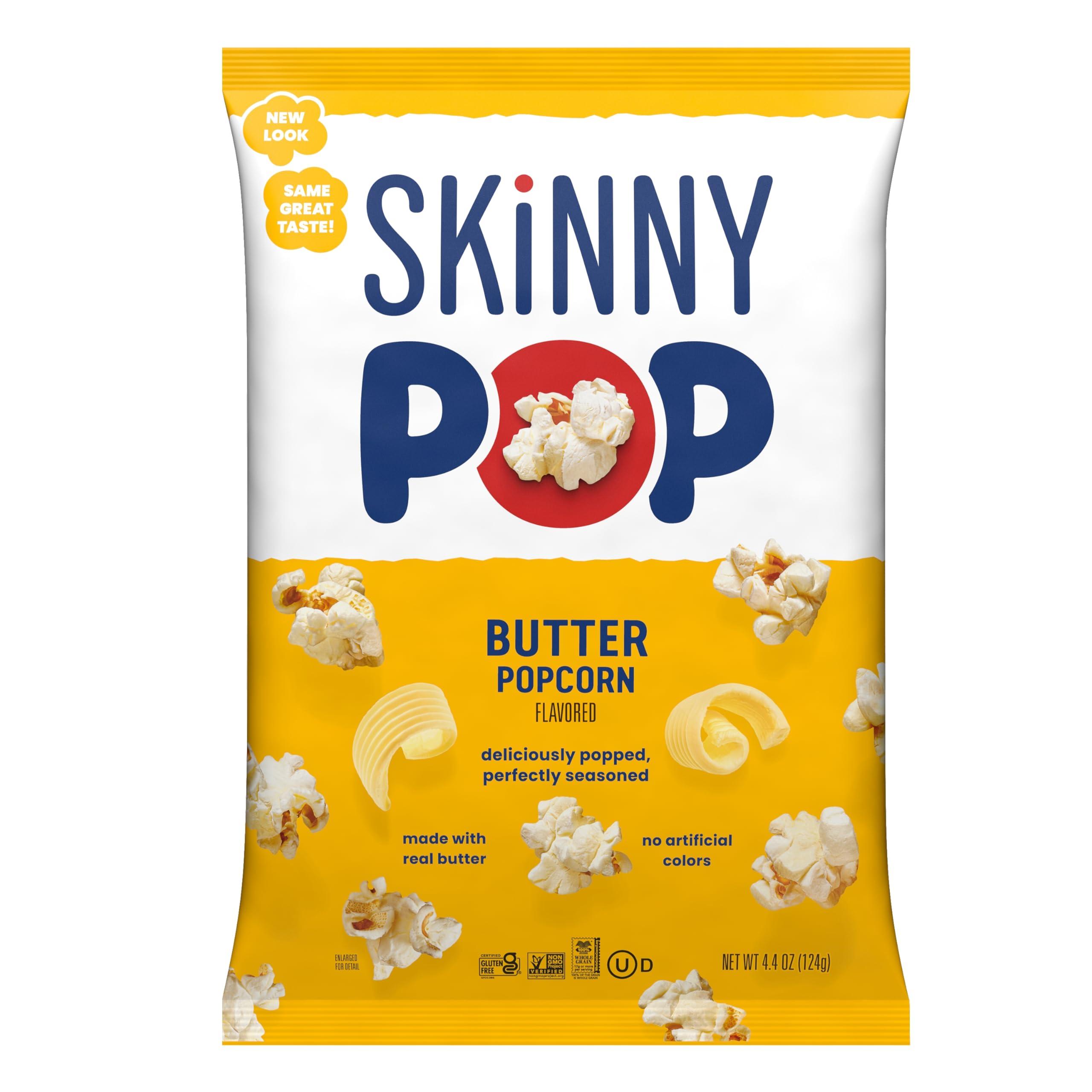 SkinnyPop SkinnyPop Butter Popcorn, Gluten Free, Non-GMO, Healthy Popcorn Snacks, Skinny Pop, 4.4oz Grocery Size Bag