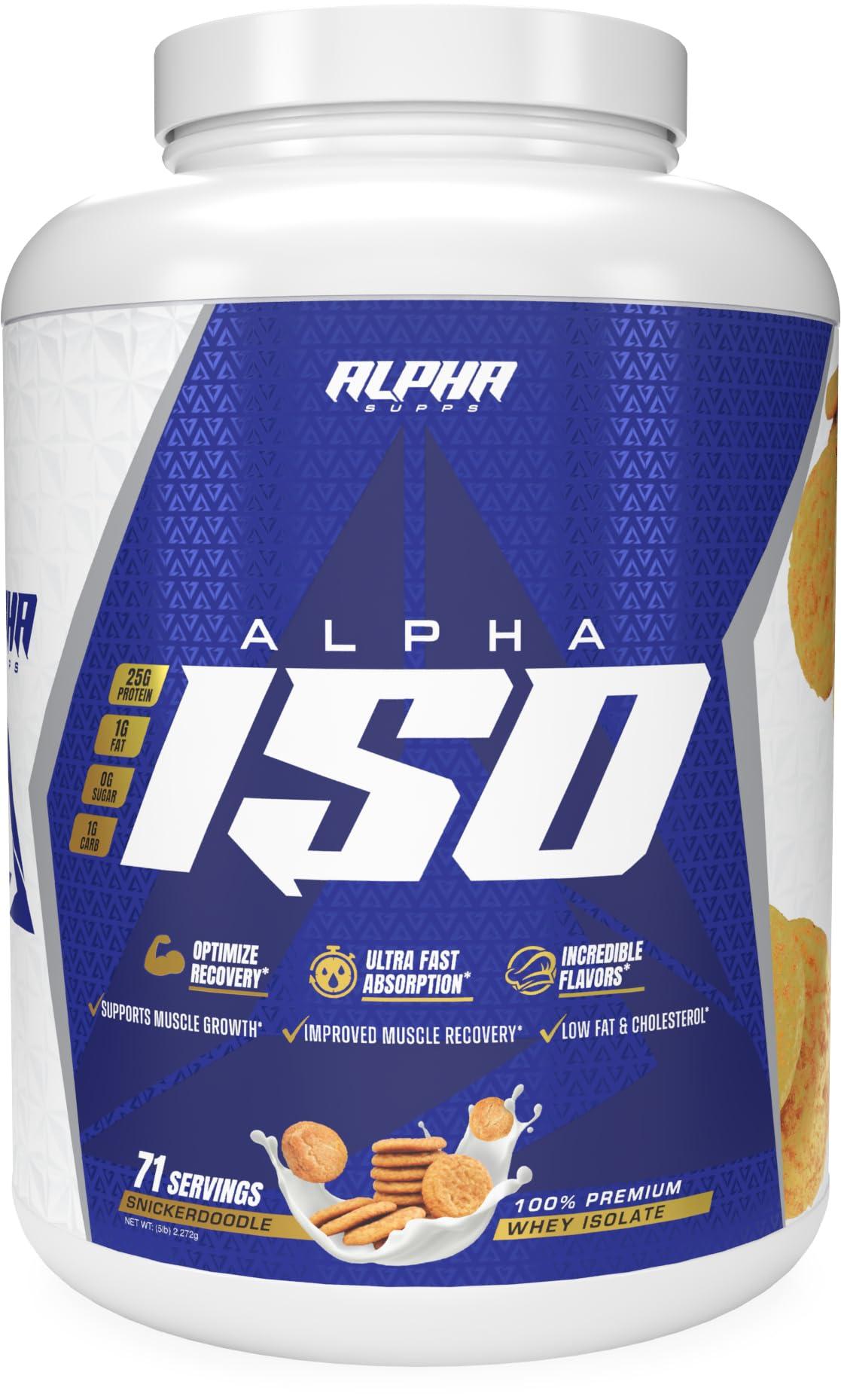 Alpha Supps Alpha Supps ISO, Low Carb 100% Whey Protein Isolate Powder, 25 Grams Per Serving, Helps Support Muscle Growth, Low Sugar and Gluten Free (Snicker Doodle, 5 lb)