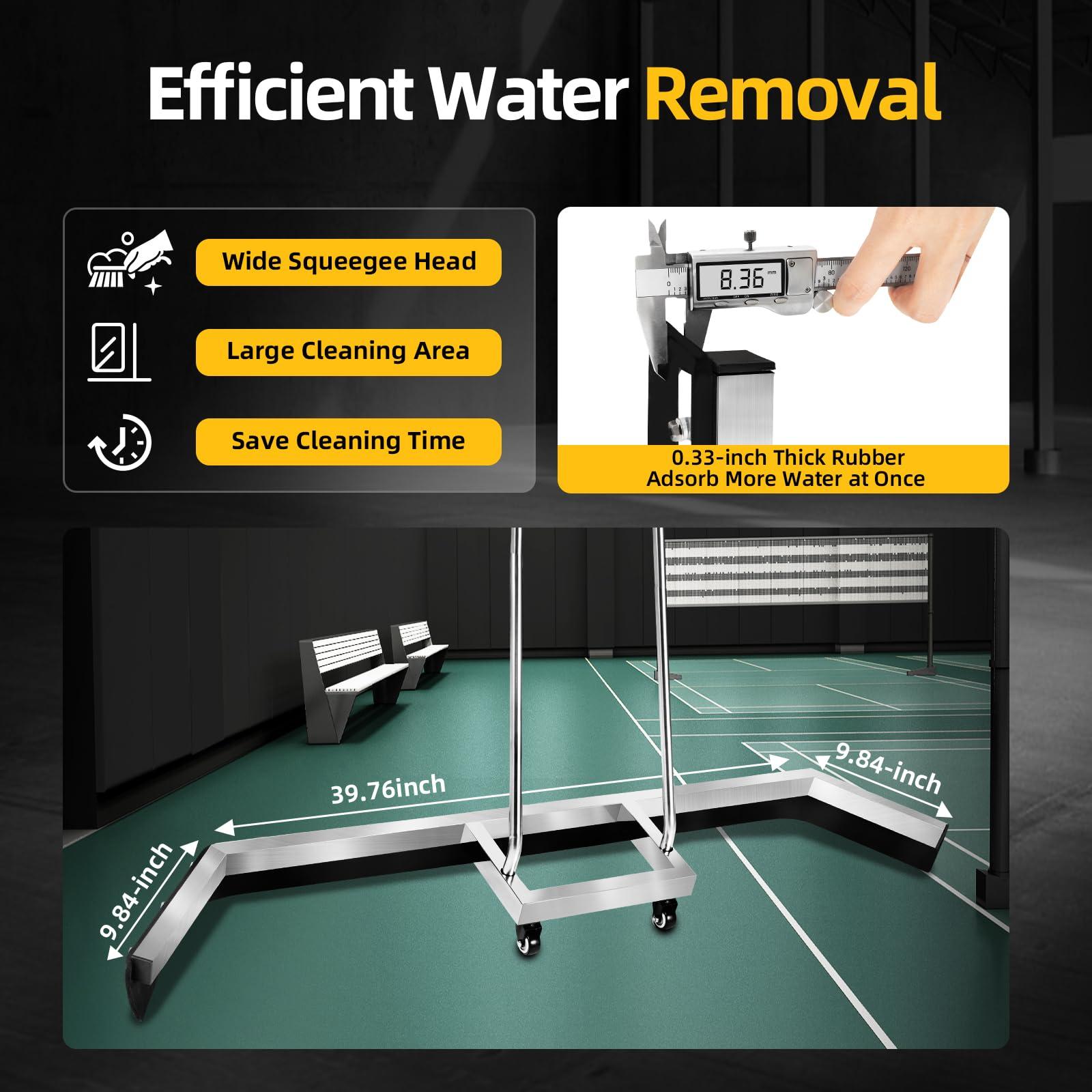 LIYUANJUN LIYUANJUN Tennis Court Squeegee with Wheels, Tennis Court Squeegee Roller Sweeper Professional Water Remover Stainless Steel Sport Court Squeege for Basketball Courts Shopping Malls, Silver