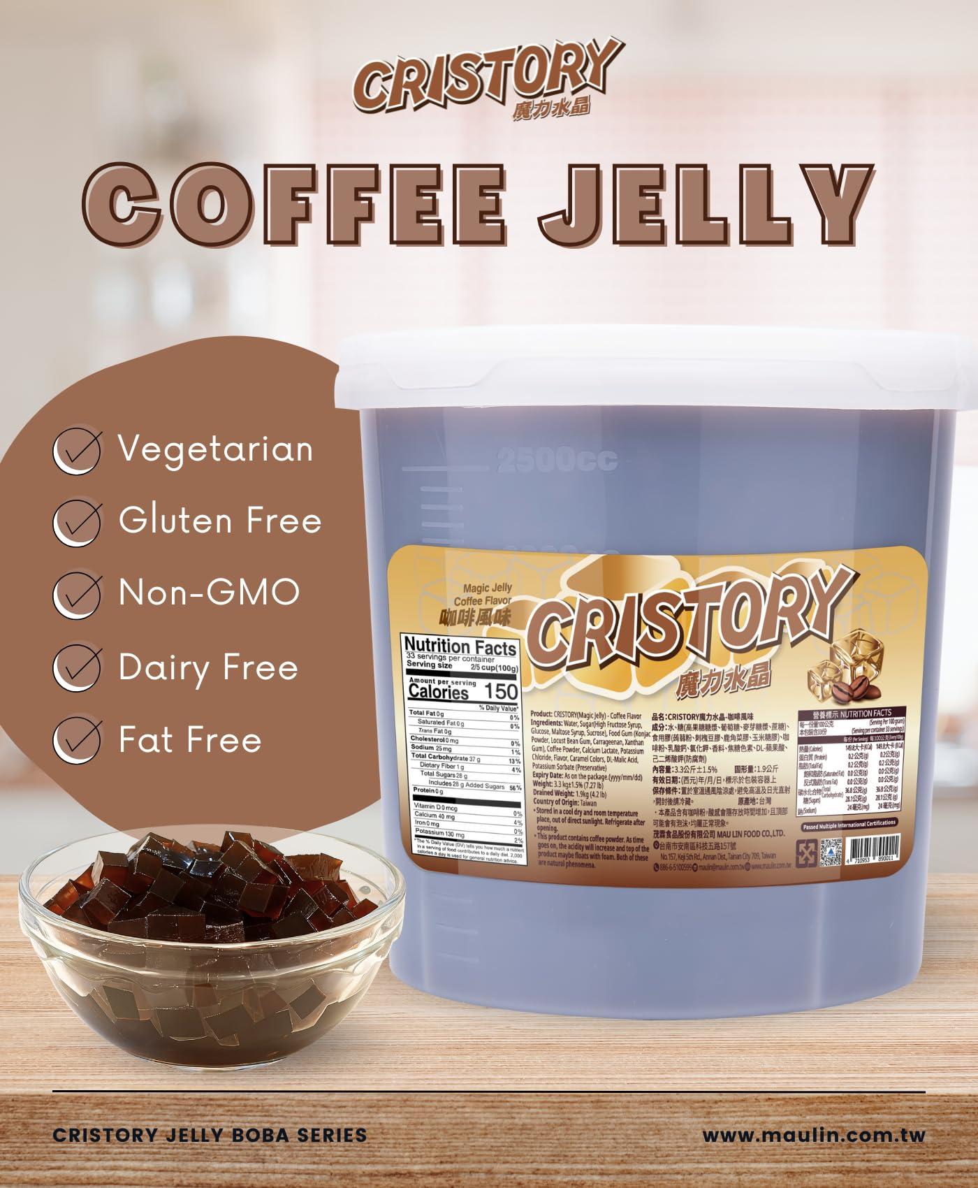 CRISTORY CRISTORY Coffee Jelly Jar (7.27 lbs), Authentic Arabica Coffee, Pre-Sweetened and Ready To Serve, 100% Gluten Free & Fat Free, Vegan Friendly, Bubble Tea, Toppings for Beverage & Desserts