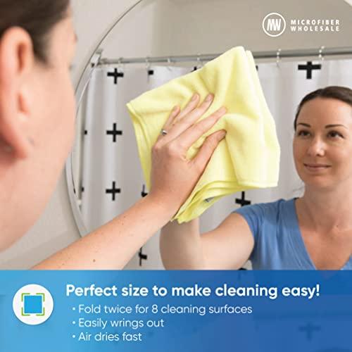Microfiber Wholesale MW Pro Multi-Surface Microfiber Towel – 12 Pack | Premium Cleaning Cloth | Clean, Buff, Dust, Polish, Absorb | Large 16"x16" (Blue)