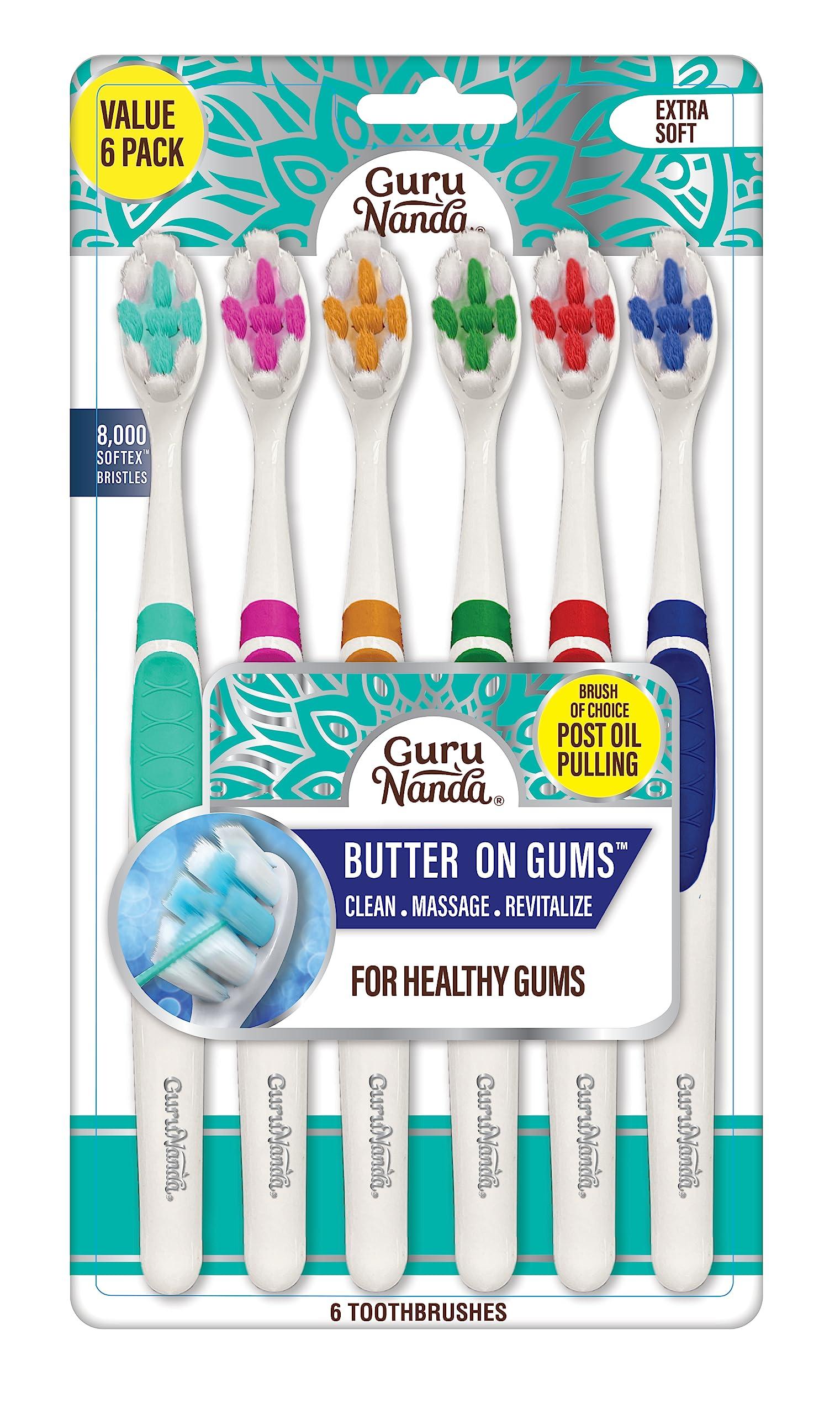 GuruNanda GuruNanda Butter On Gums Toothbrush Bundle with 8000+ Softex Bristles, 6 Count & Extra Soft Bristles, 2 Count