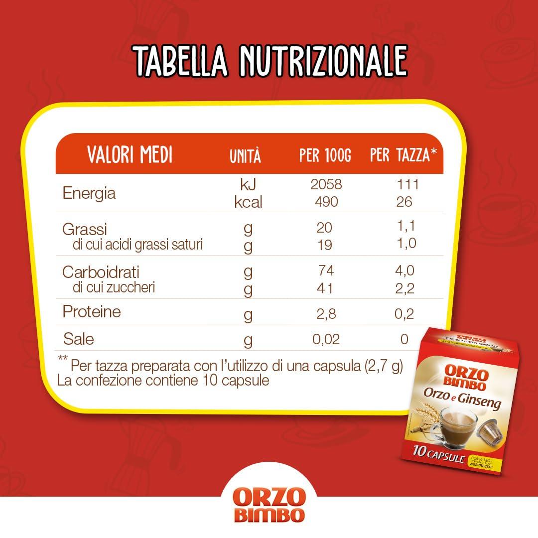 Orzo Bimbo Orzo Bimbo : "Orzo E Ginseng" ,10 Orzo Capsules - Nespresso Compatible 54g