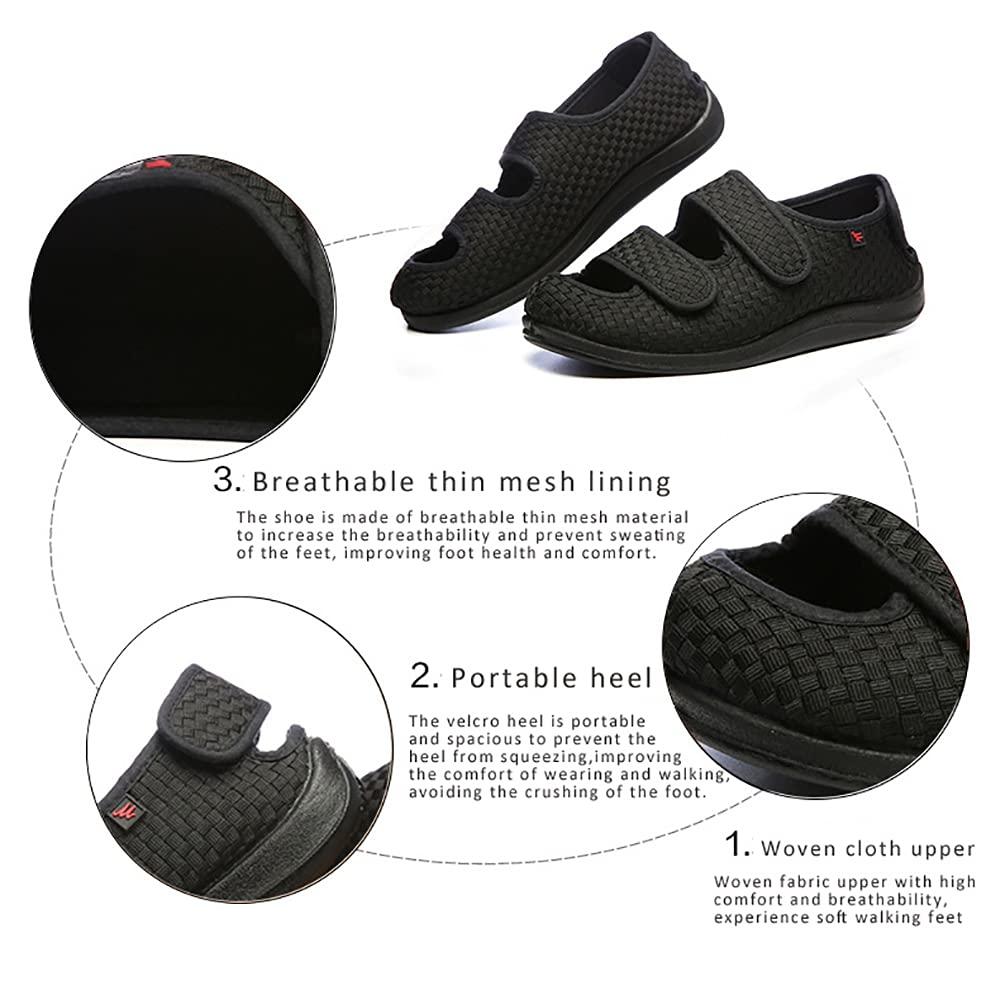 ZJING ZJING Diabetic Recovery Slippers for Men, Adjustable Orthopedic Wide Width Walking Shoes for Arthritis Edema Swollen Feet Elderly Men, Heel and Foot Pain Relief,Black,7.5