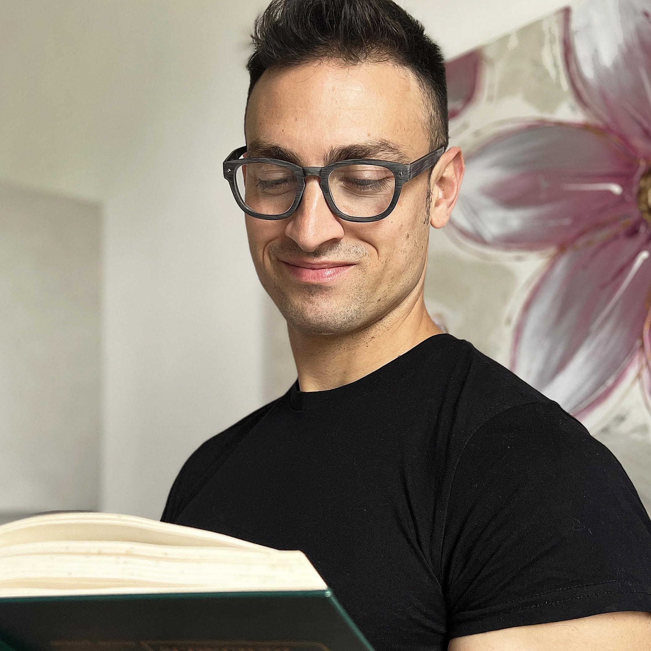 LUR LUR READING GLASSES for Men 2.75 Classic Square Readers 4 Packs Cheaters Comfy Spring Hinges/Wood Tone Design