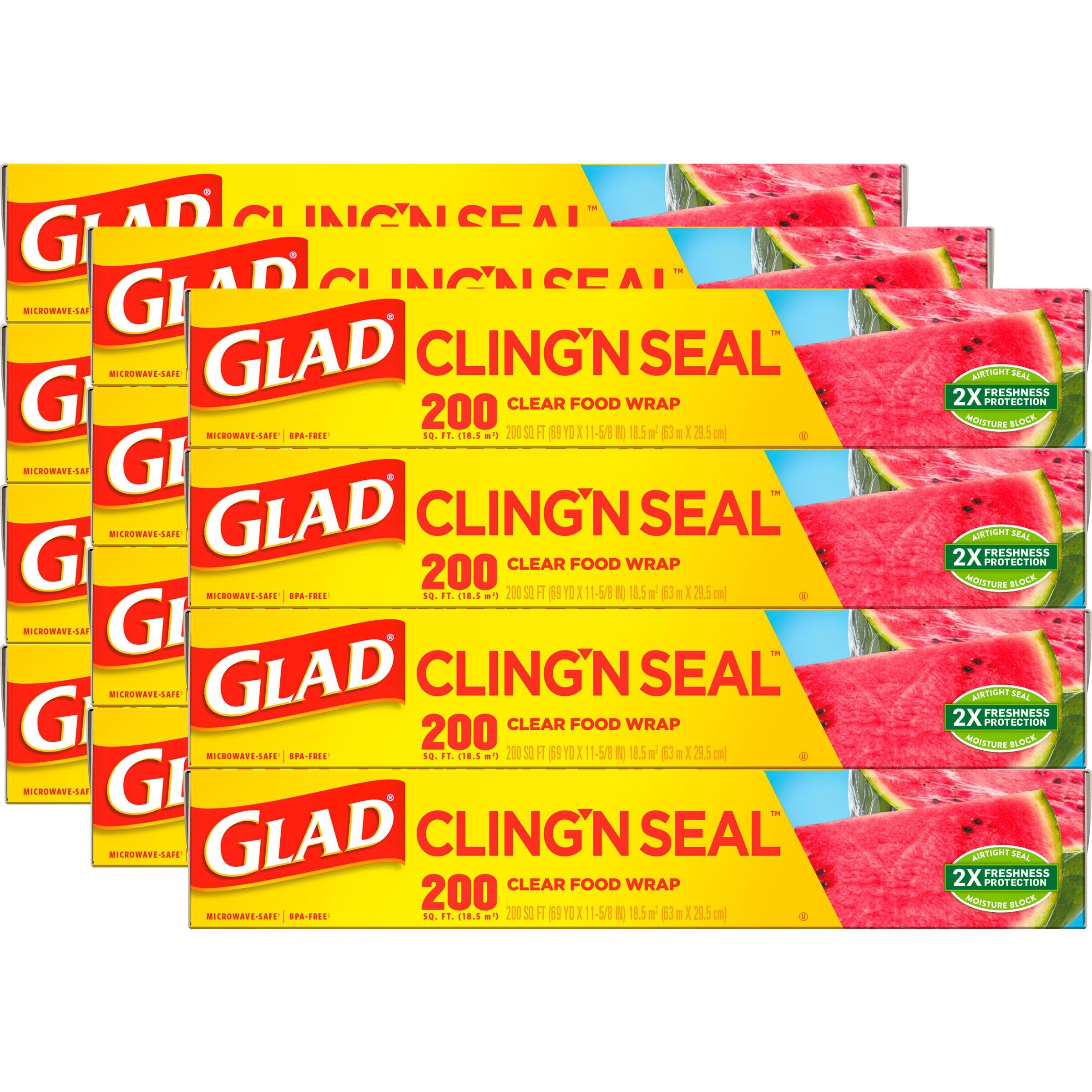 Glad Glad Cling N Seal Plastic Food Wrap, 200 Square Foot Roll, Pack of 12, Pack May Vary