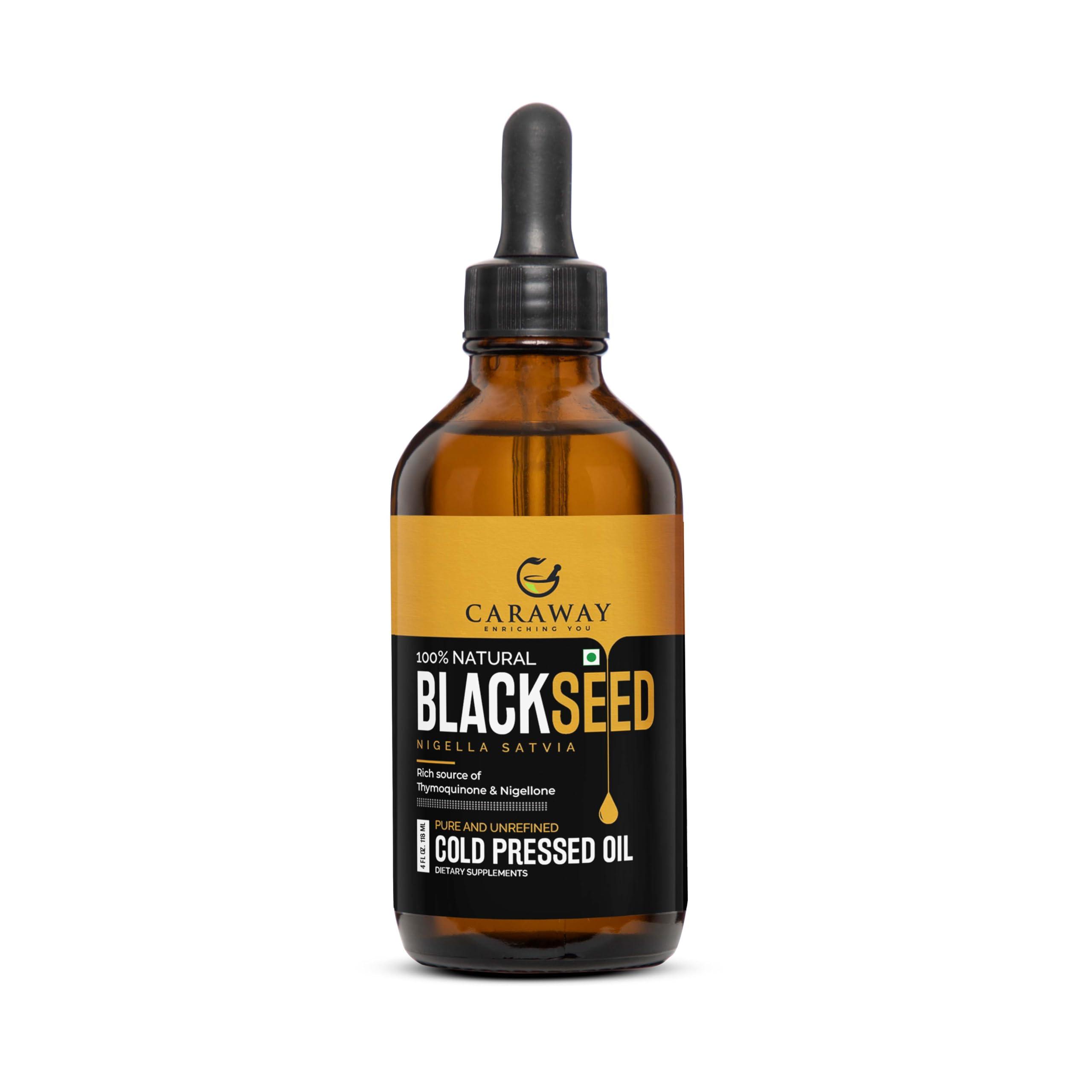 CARAWAY CARAWAY Cold Pressed Black Cumin Seed Oil - Rich in Thymoquinone for Immunity Boost, Hair Care - Glass Bottle - 4 oz / 118 ml