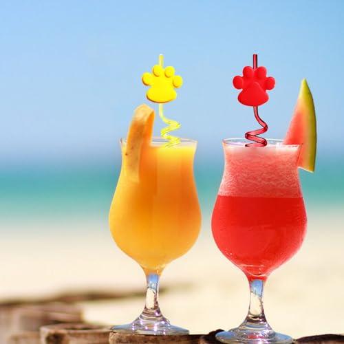 DFCROMI Paw Straws Birthday Party Decorations Supplies, 24pcs Paw Print Patrol Reusable Plastic Fun Cute Crazy Silly Drinking Straws+2pcs Cleaning Brush for Pet Dog Puppy Pals Cat Birthday Suppliers Favors