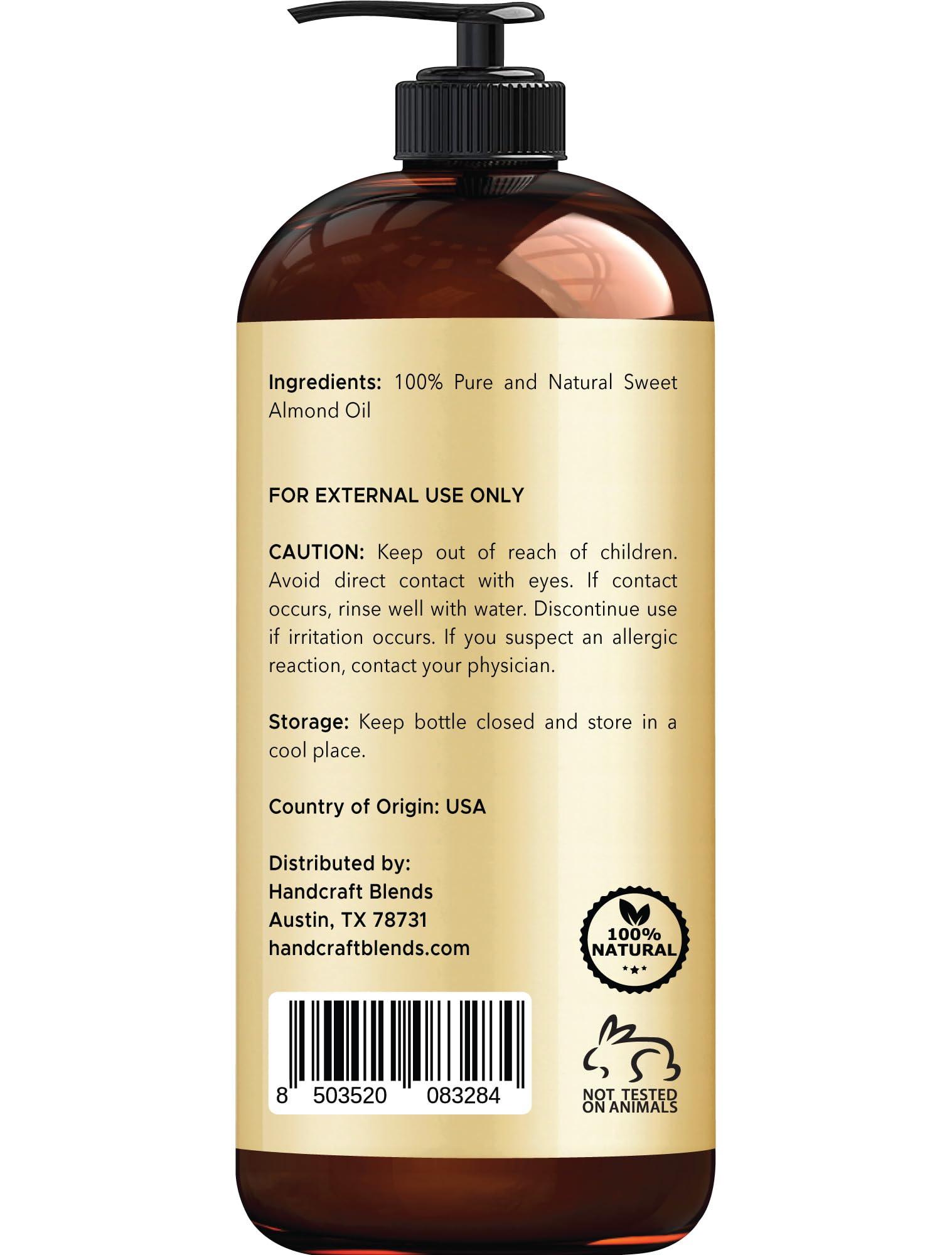 Handcraft Blends Handcraft Blends Sweet Almond Oil - 16 Fl Oz - 100% Pure and Natural - Premium Grade Carrier Oil for Skin and Hair - Hair and Body - Massage - Hexane-Free