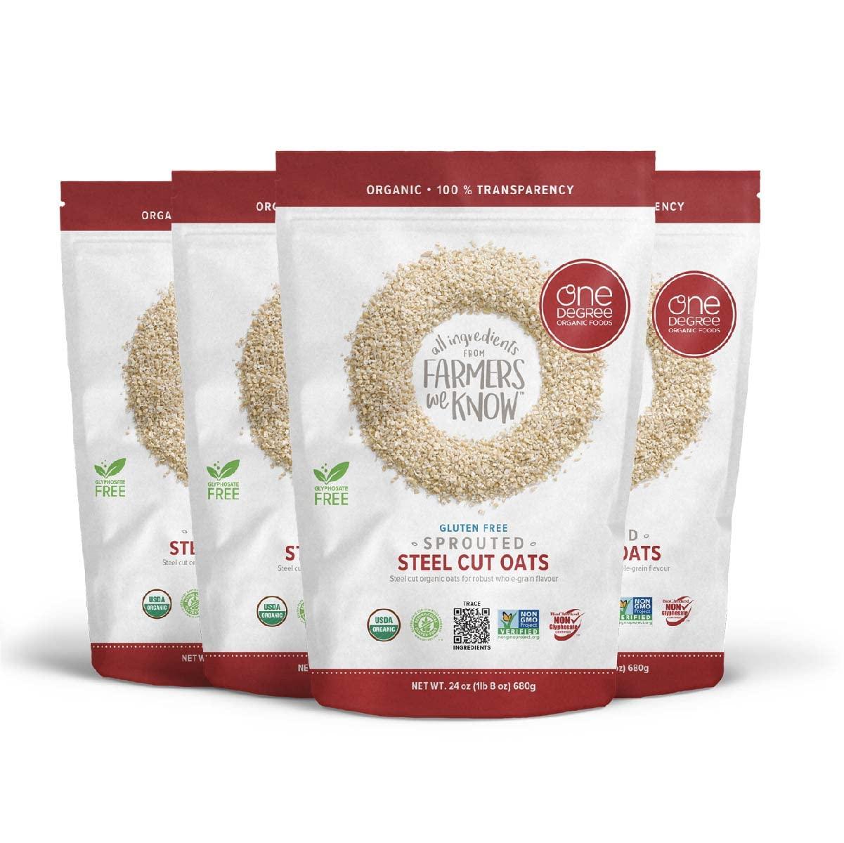 One Degree Organic Foods One Degree Organic Foods Sprouted Steel Cut Oats, USDA Organic, Non-GMO Gluten Free Oatmeal, 24 oz., 4 Pack