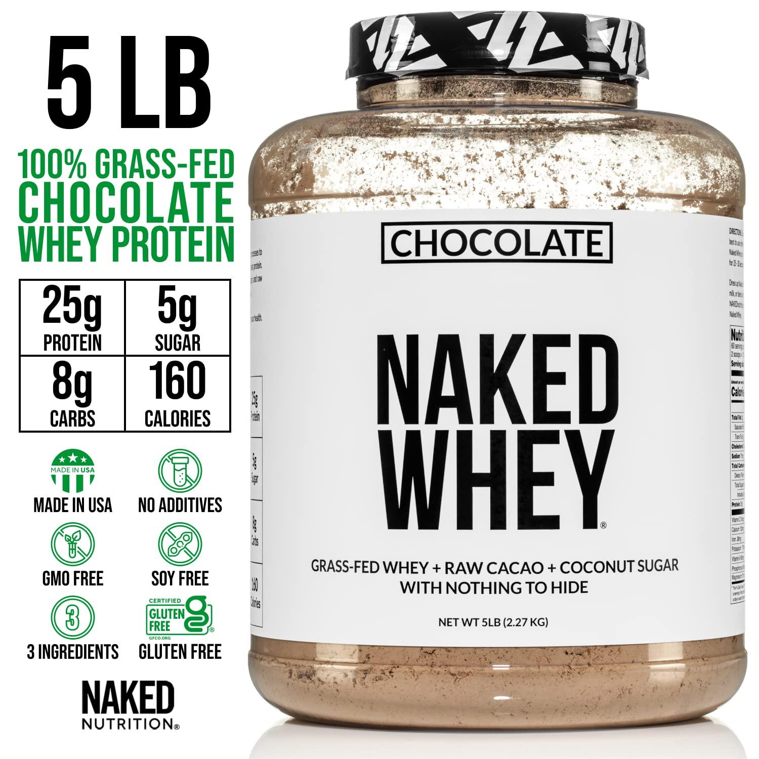 NAKED nutrition NAKED Whey Protein Supplement Powder, Chocolate, GMO Free, Soy Free, Gluten Free Aid Muscle Growth and Recovery 60 Servings, 5 Ib