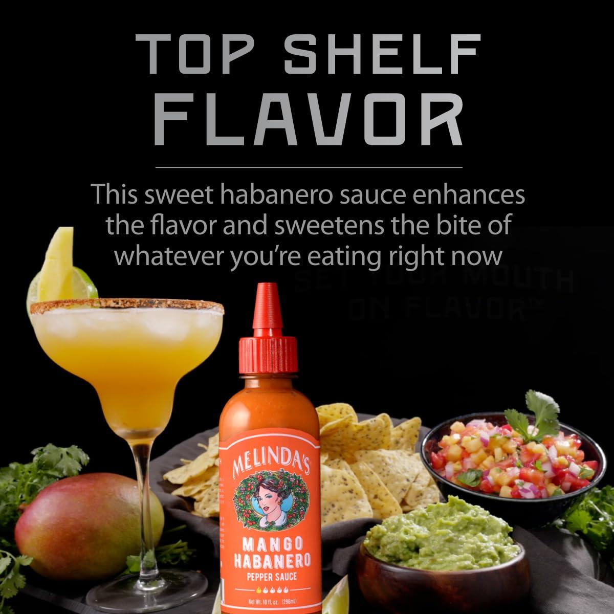 Melinda's Melindas Mango Habanero Hot Sauce - Sweet & Mild Mango Habanero Sauce Made with Real Mango, Fresh Peppers, Vinegar, Carrot & Lime - 10oz Squeeze, 1 Pack