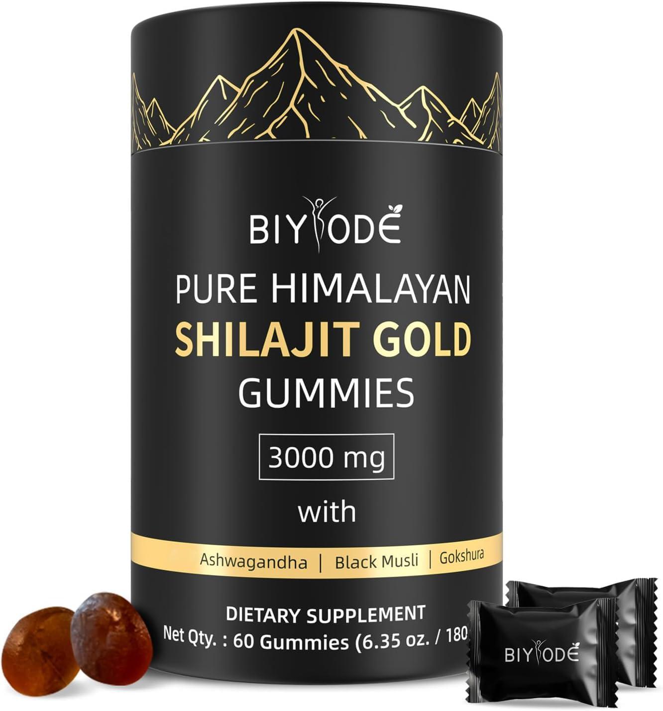 BIYODE BIYODE Shilajit Gummies: Pure Shilajit Himalayan Rich in Ashwagandha Gaulshura Fulvic Acid 85 Micronutrients Suitable for Men and Women No Added Sugar Non-GMO 100% Natural Organic 60 Gummies