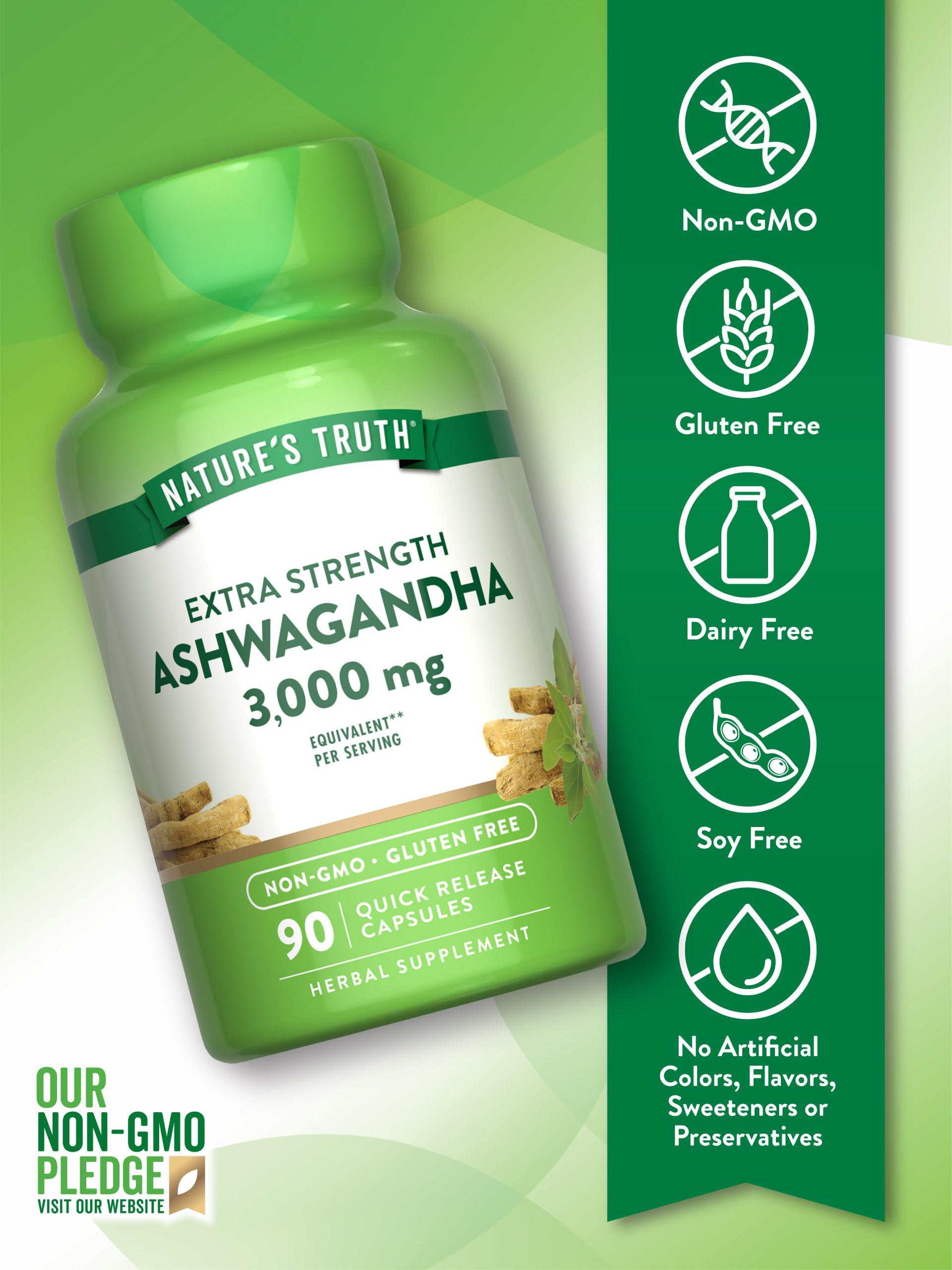 Nature\'s Truth Nature\'s Truth Ashwagandha Capsules | 3000mg | 90 Count | Extra Strength | with Black Pepper | Non-GMO & Gluten Free Supplement