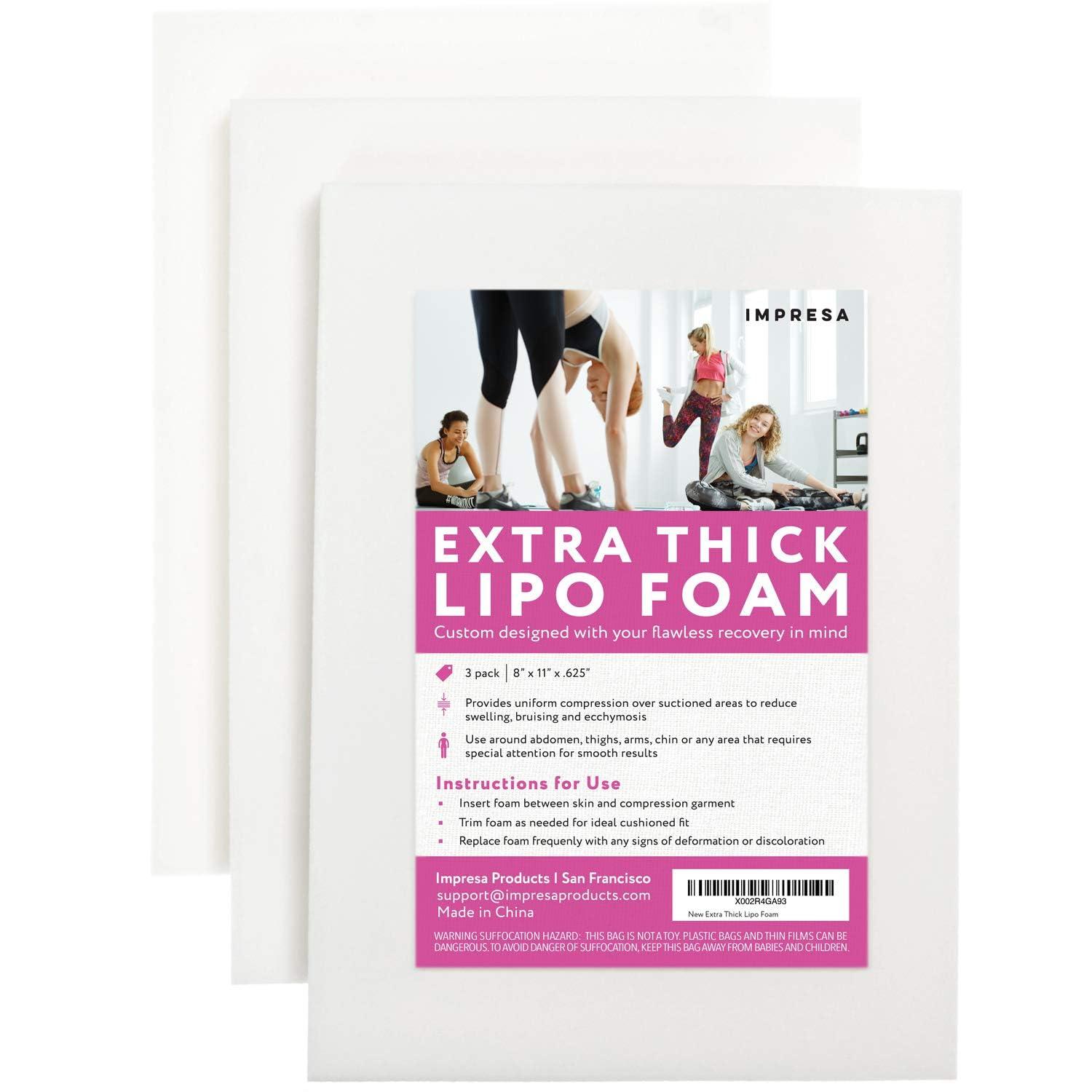IMPRESA Impresa - Extra Thick Lipo Foam Pads - 3 Pack - Post Surgery Compression Garment Sheets for Liposuction, Tummy Tucks, and C-Sections (8 x 11 x .625 in)