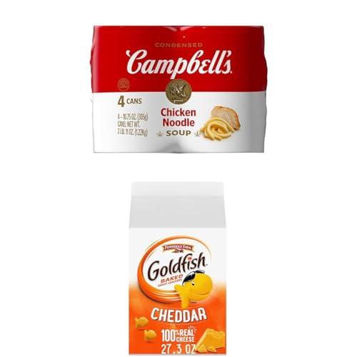 Campbell\'s Goldfish Cheddar Cheese Crackers, 27.3 Oz Carton, and Campbell\'s Condensed Chicken Noodle Soup, 10.75 Oz Can (Pack of 4)