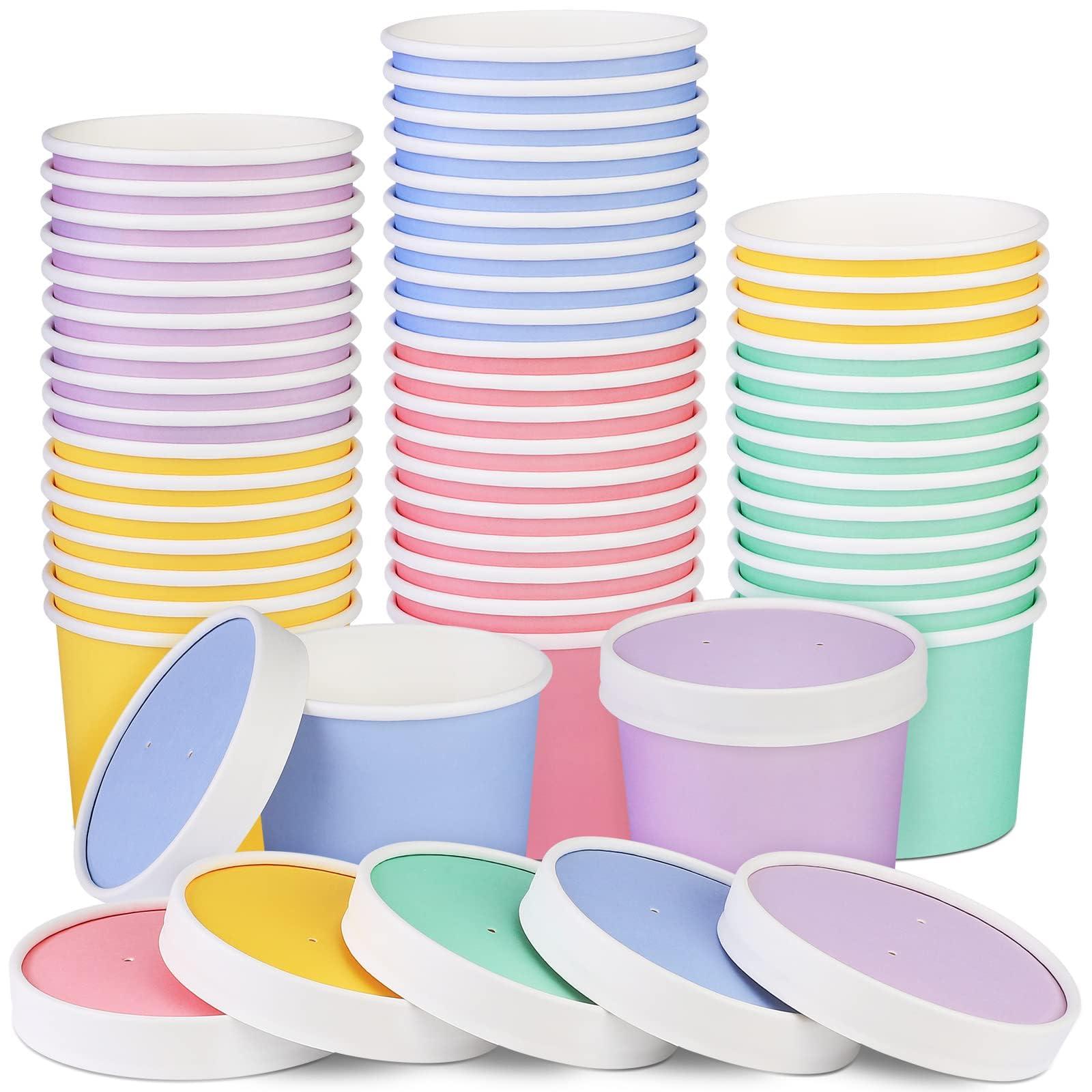 Ruisita Ruisita 50 Pack Ice Cream Containers with Lids 8 Ounces Disposable Soup Bowls with Lids Paper Ice Cream Sundae Cups Treat Cups with Lids Protect Frozen Desserts like Yoghurt, Assorted Colors