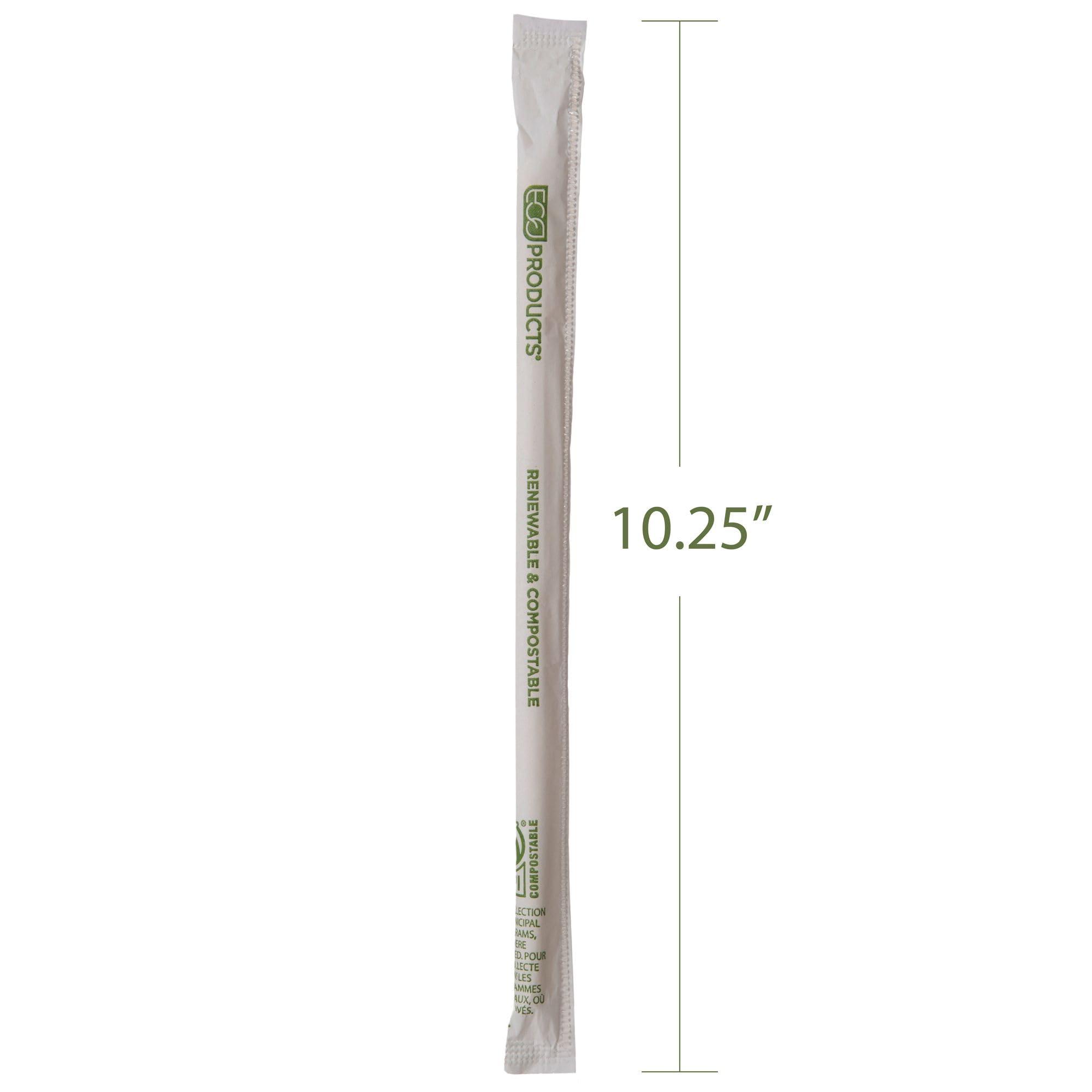 ECO PRODUCTS Eco-Products Compostable Plastic Straws, 10.25\" Long, 7mm Diameter, Case of 1250, Natural White Wrapped Disposable Plant Based PHA Plastic, Standard Sized Drinking Straw, ASTM Compliant, BPI-Certified