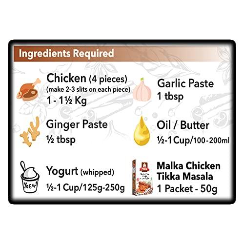Malka Malka Chicken Tikka Recipe Mix 50g (1.76 oz) - Authentic Gourmet Spice Powder for BBQ Meat - No MSG Added, Vegan, Non-GMO, Gluten Free & Halal - Pack of 6