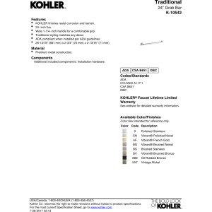 KOHLER KOHLER K-10542-SN Traditional 24-Inch Grab Bar, Vibrant Polished Nickel