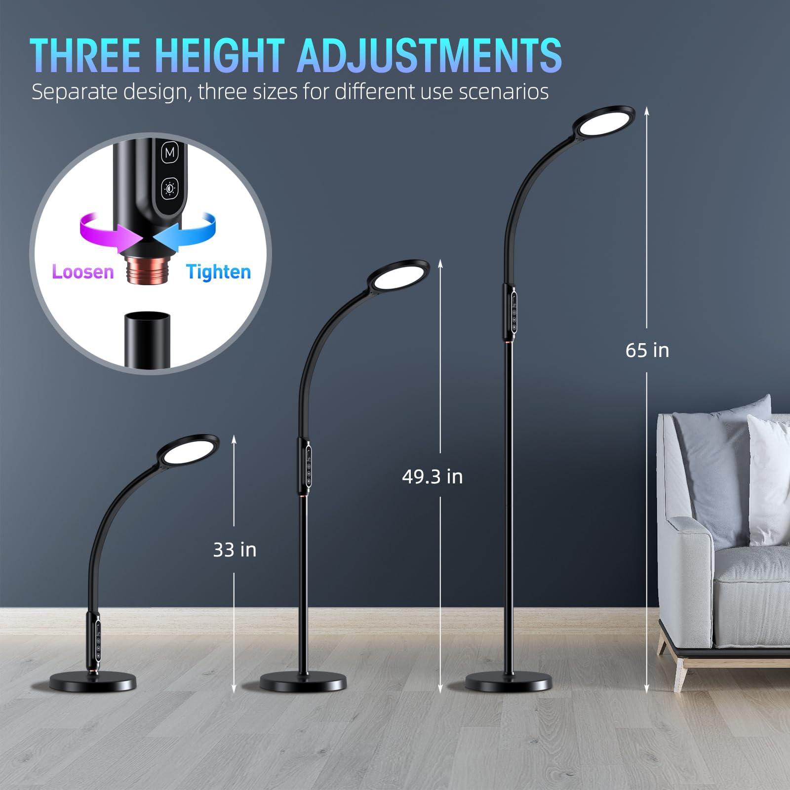 FBBJFF Happy Light Therapy lamp 11000 Lux,LED UV-Free Sunlight lamp,Full Spectrum Happy Therapy lamp with 10 Adjustable Brightness Levels,2 in 1 Retractable Floor Sad Lamp (Black)
