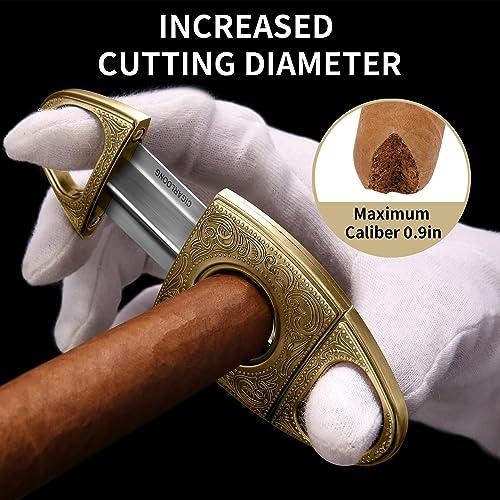 hancigar HANCIGAR V-Cut Cigar Cutter Stainless Steel Vintage Carved Cigar Guillotine Scissors Sharp Edge with Gift Box (Bronze) Gifts for Men