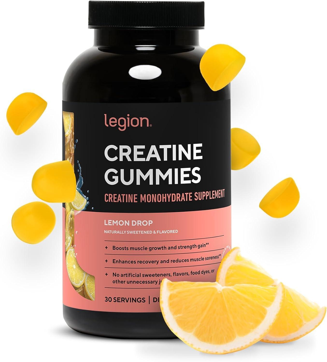 LEGION LEGION Creatine Monohydrate Gummies - Clean Creatine Gummies for Muscle Gain, Improving Endurance & Post Workout Recovery - Creatine Supplement for Maximum Absorption (150 Lemon Drop Gummies)