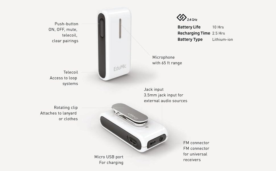 Otto Tech Oticon EduMic Streamer Wireless Remote Microphone System Compatible with Oticon Pediatric Hearing Aids