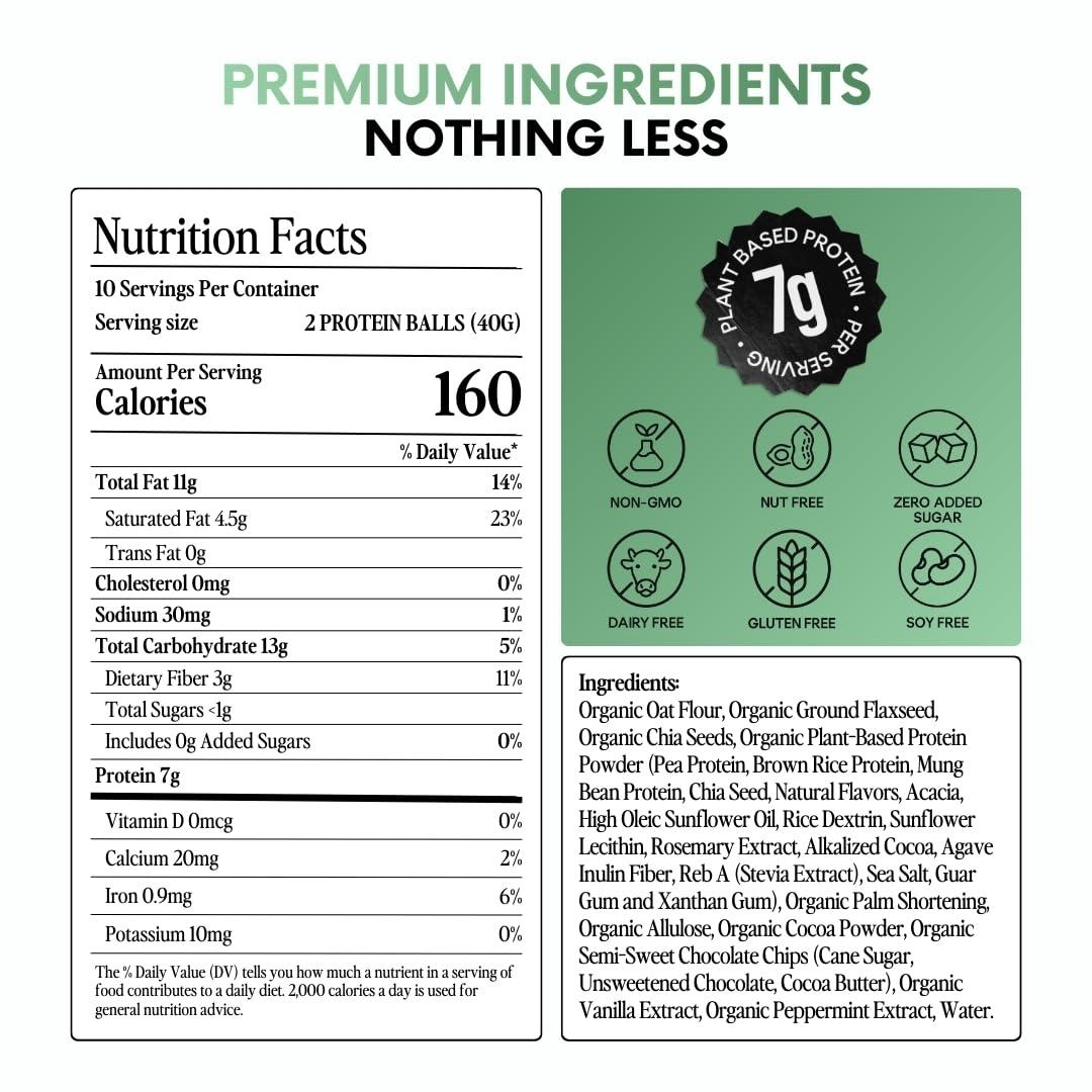 Scott's Protein Balls Scott's Protein Balls Refrigerated Plant Based Protein Balls, Mint Chocolate Chip Protein Balls, 6 Resealable Bags, 4 Protein Balls per Bag, 24 Count