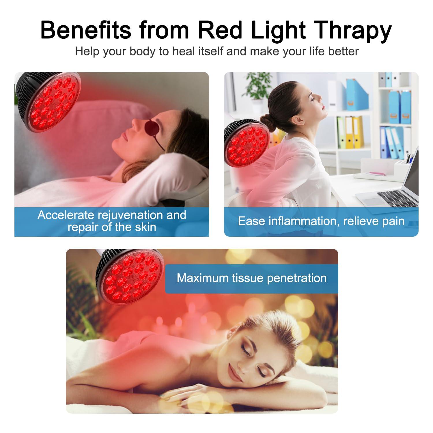 wolezek Wolezek Red Light Therapy Lamp with Lamp Holder, 660nm Red and 850nm Near Infrared Combo Wavelength LED Red Light Bulb, Red Light Therapy Device for Face and Body, Aluminium Shell, E27/E26 Standard