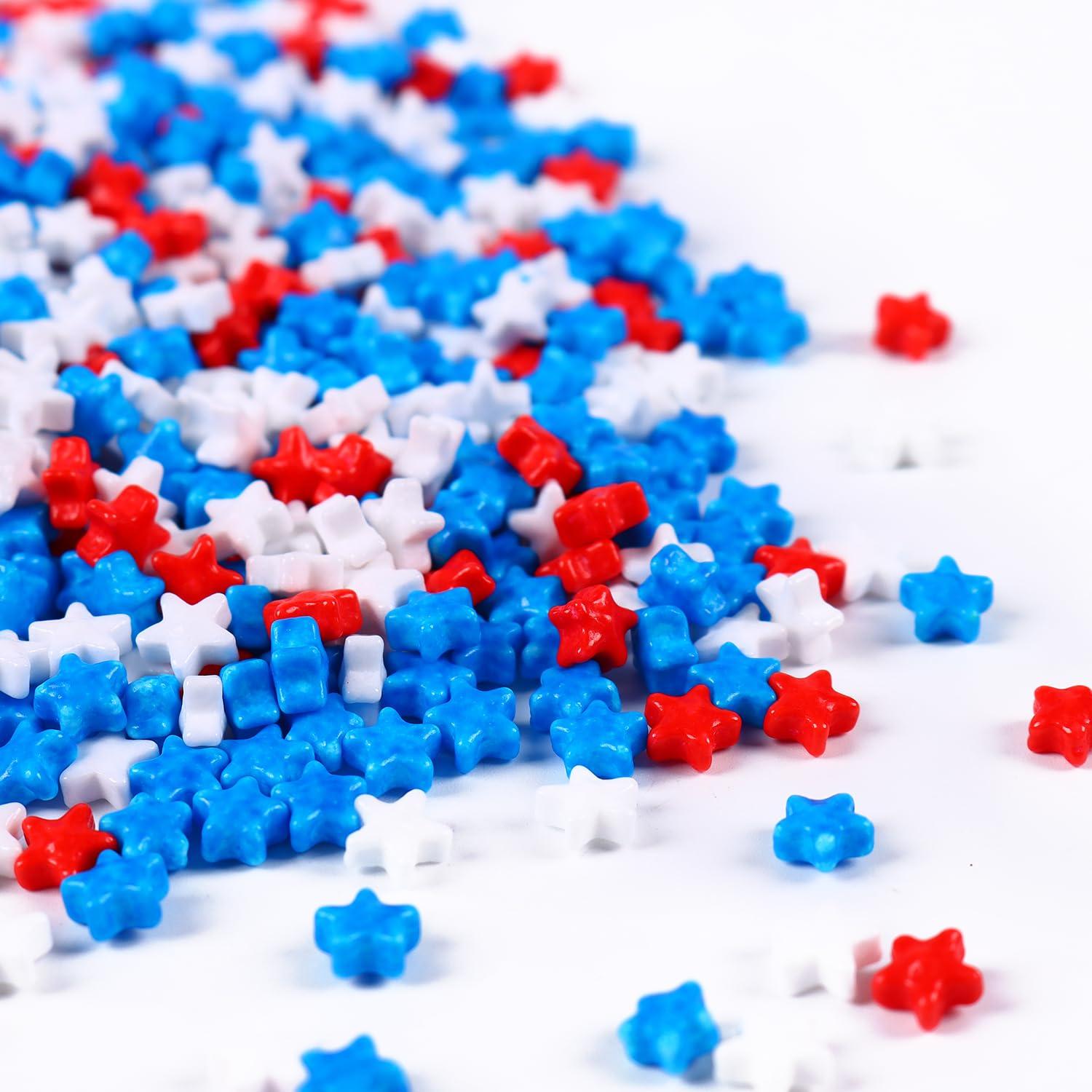 Milovin Edible Star Sprinkles for Cake Decorating, Patriotic Star Sprinkles, Red White and Blue Sprinkles, 4th of July Sprinkles for Patriotic Cupcakes, Cake, Macaron, Ice Cream Topping, and Cookies(120g/4.23oz)