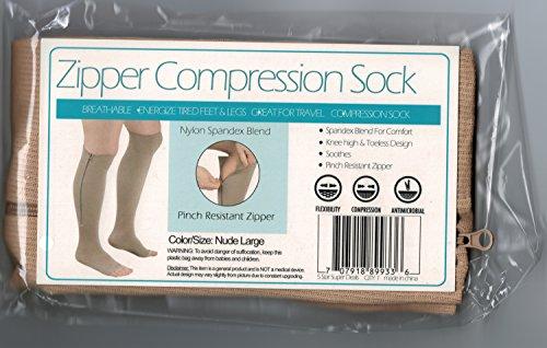 5StarDeals Zipper Compression Socks Supports Stockings Leg Open Toe 23-32mmHg Zipper (XL, Nude)